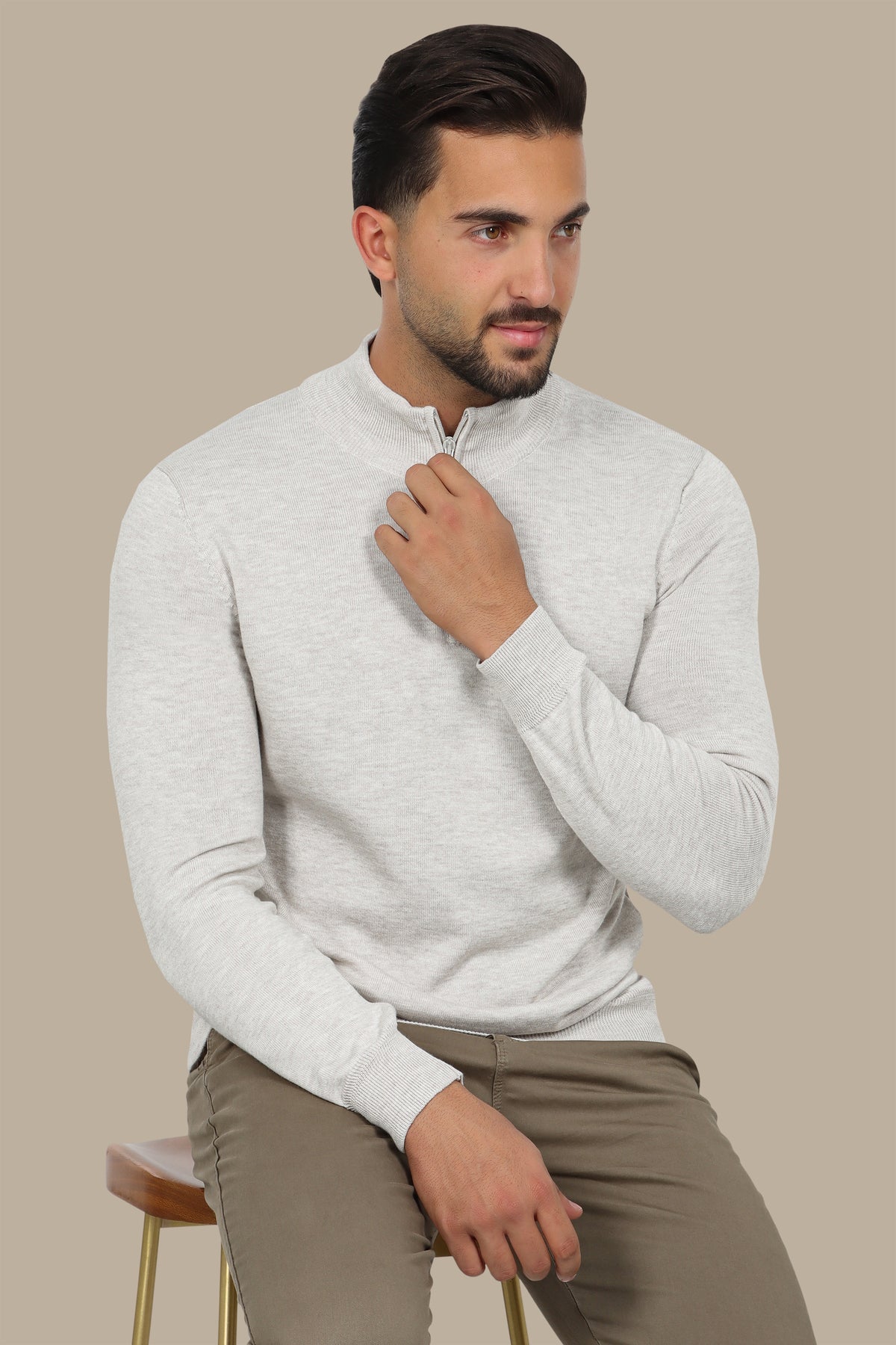 Cotton Sweater with Half Zipper
