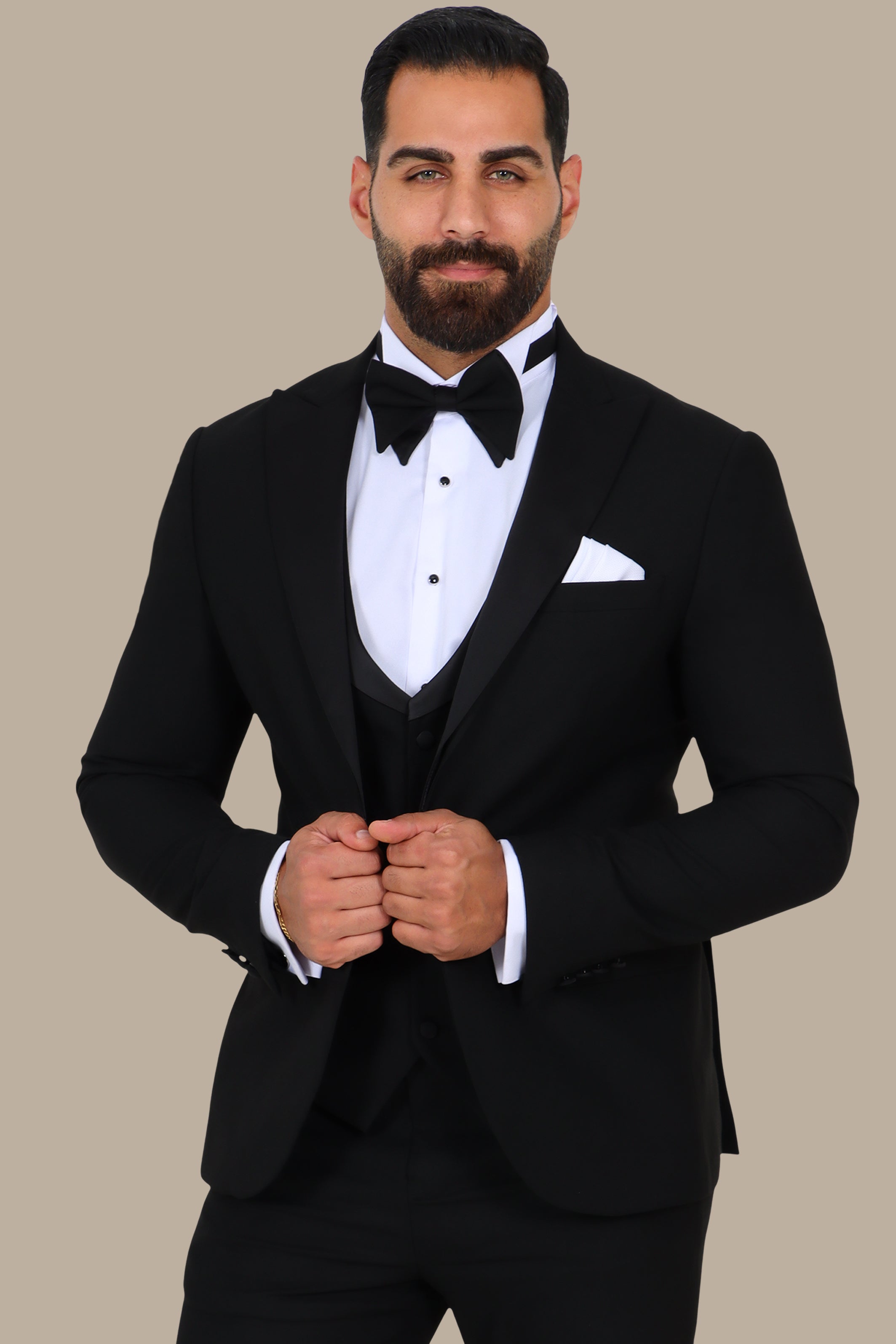 4-Piece Tuxedo Peak Lapel Plain Black