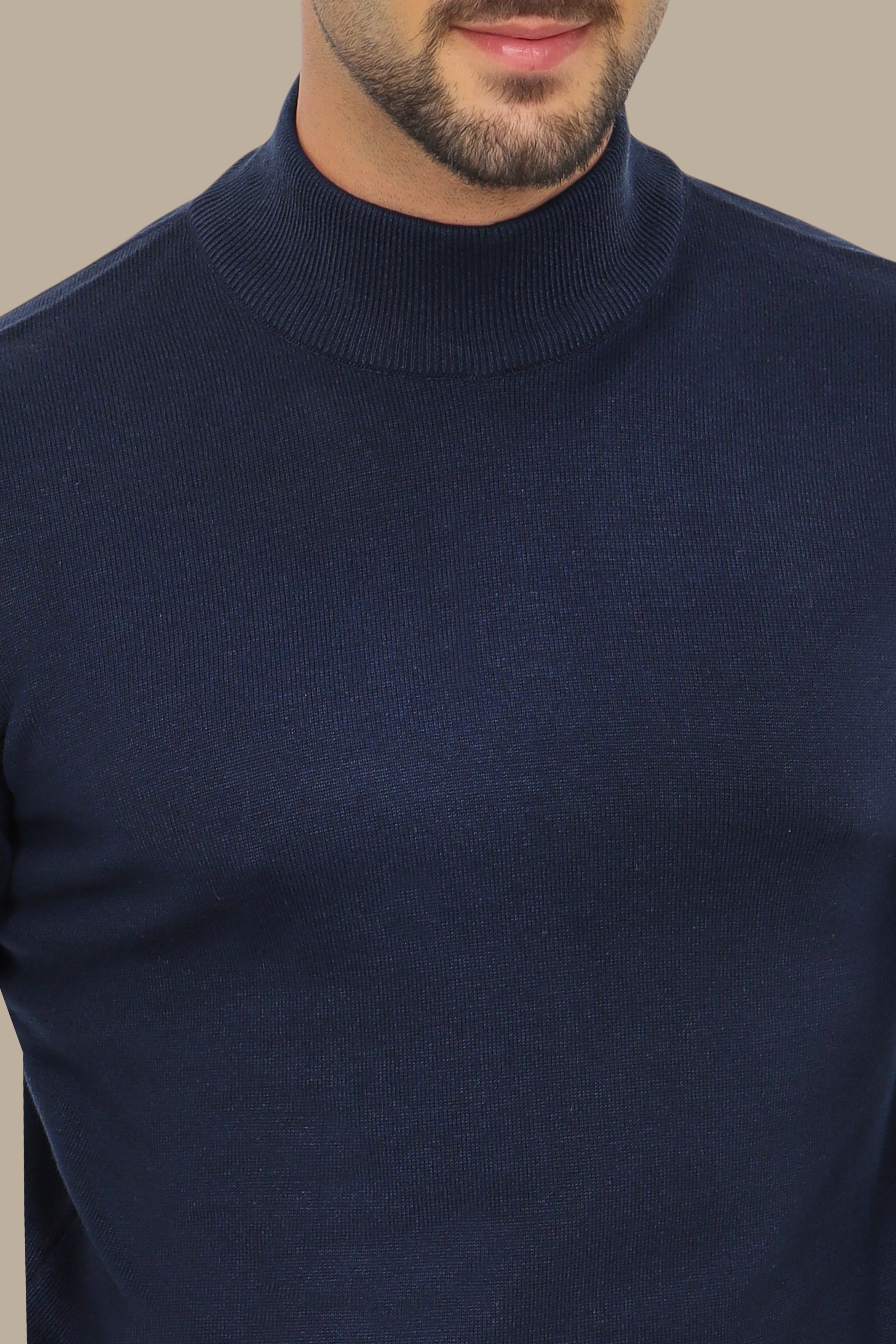 Navy High Neck Basic Sweater