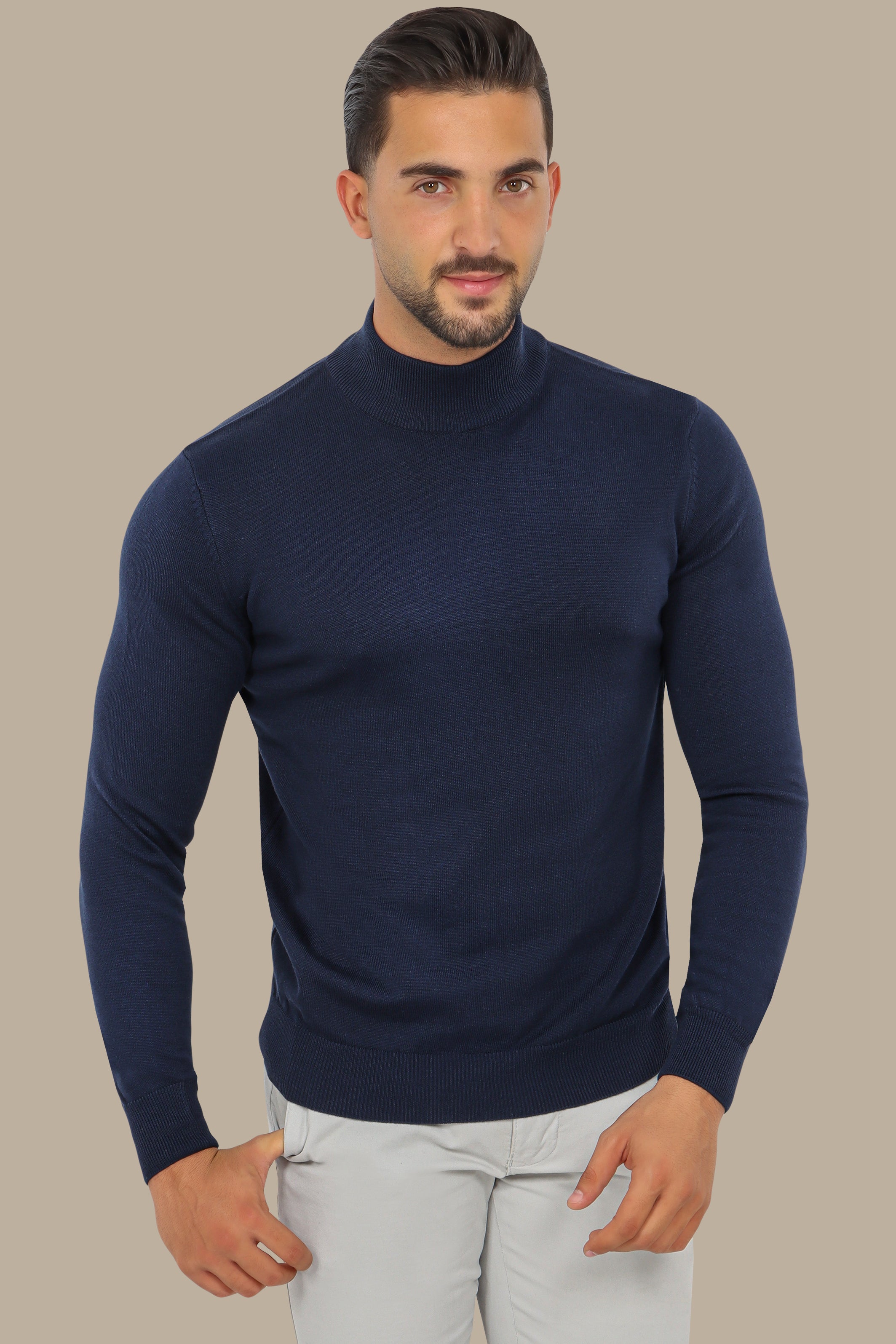 Navy High Neck Basic Sweater