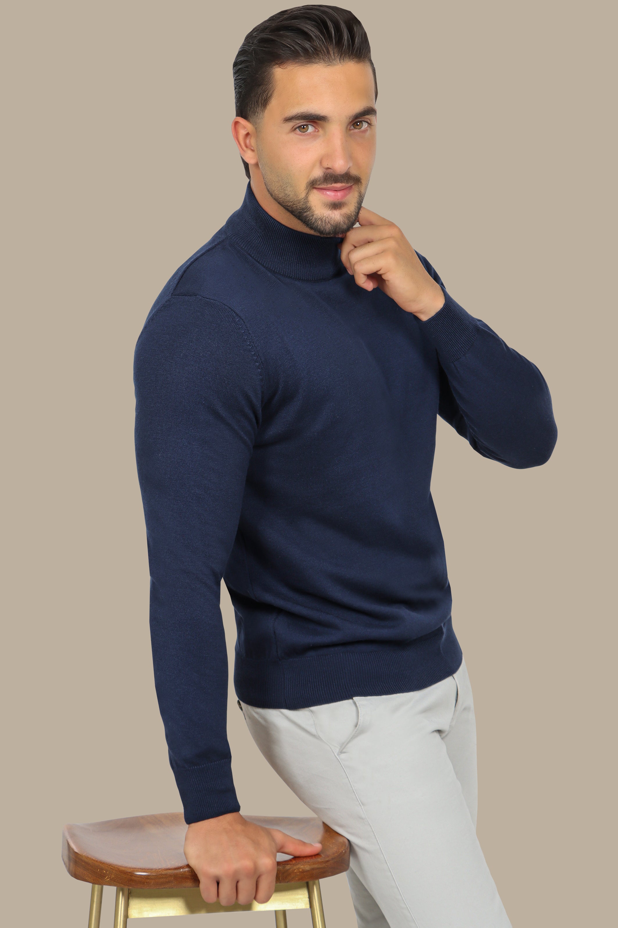 Navy High Neck Basic Sweater