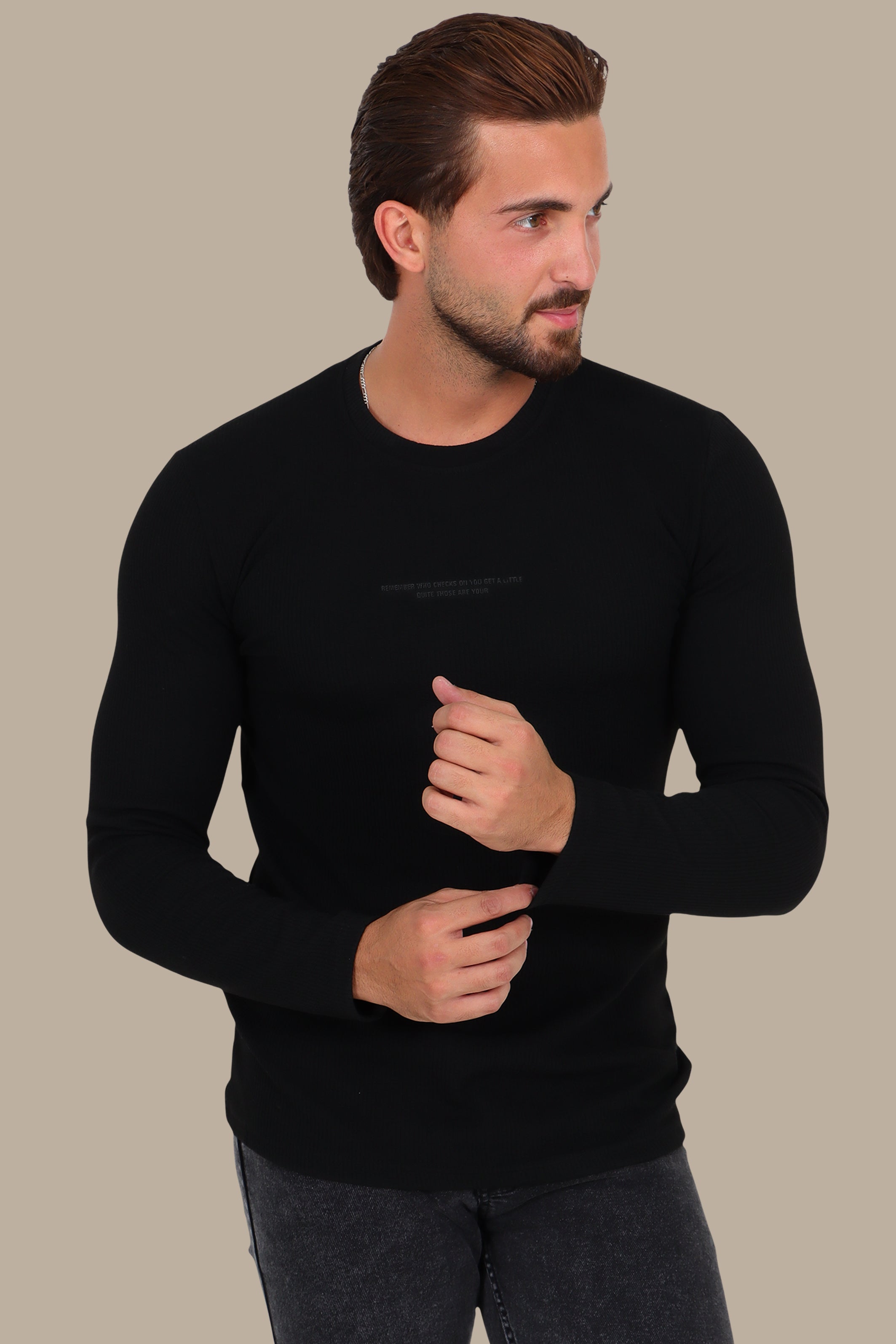 Black “Who Checks” Ribbed Long Sleeve