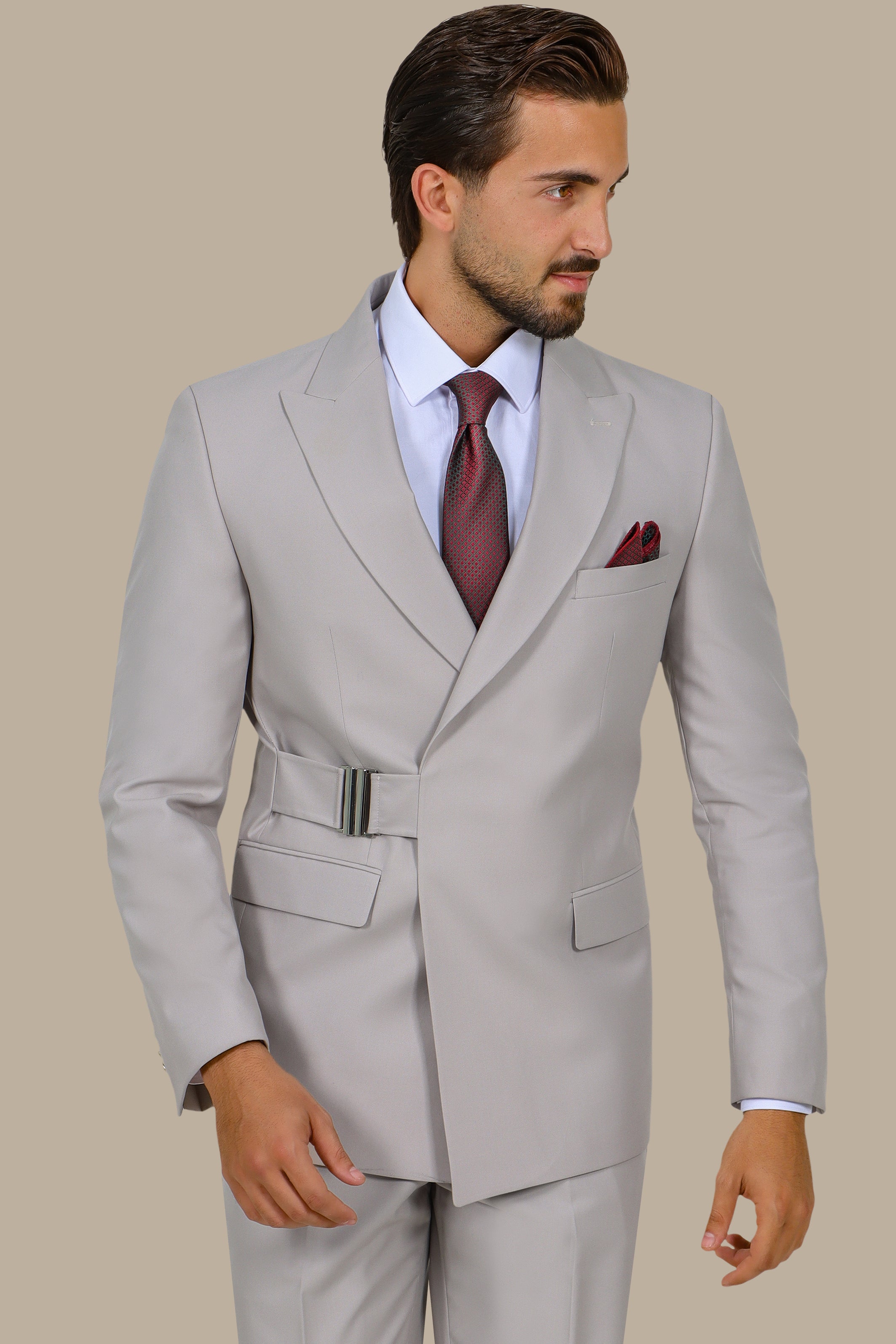 Peak Lapel Suit with Side Buckle