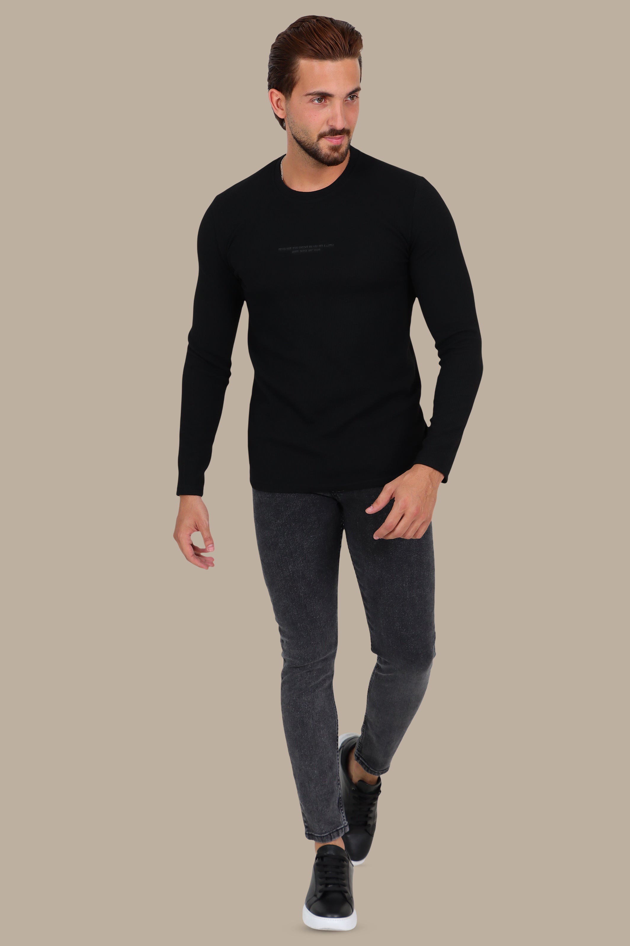 Black “Who Checks” Ribbed Long Sleeve