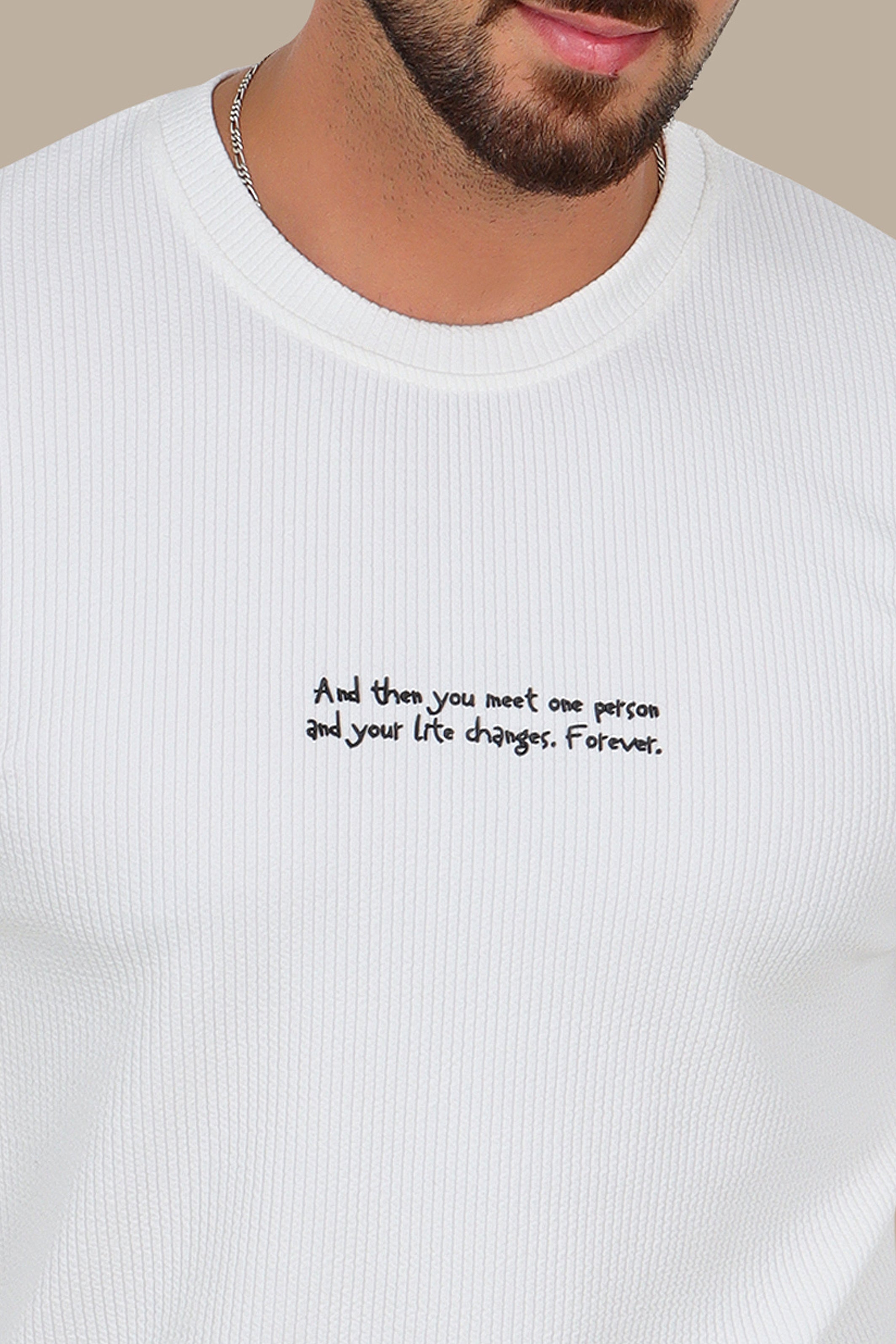 White “One Person” Ribbed Long Sleeve