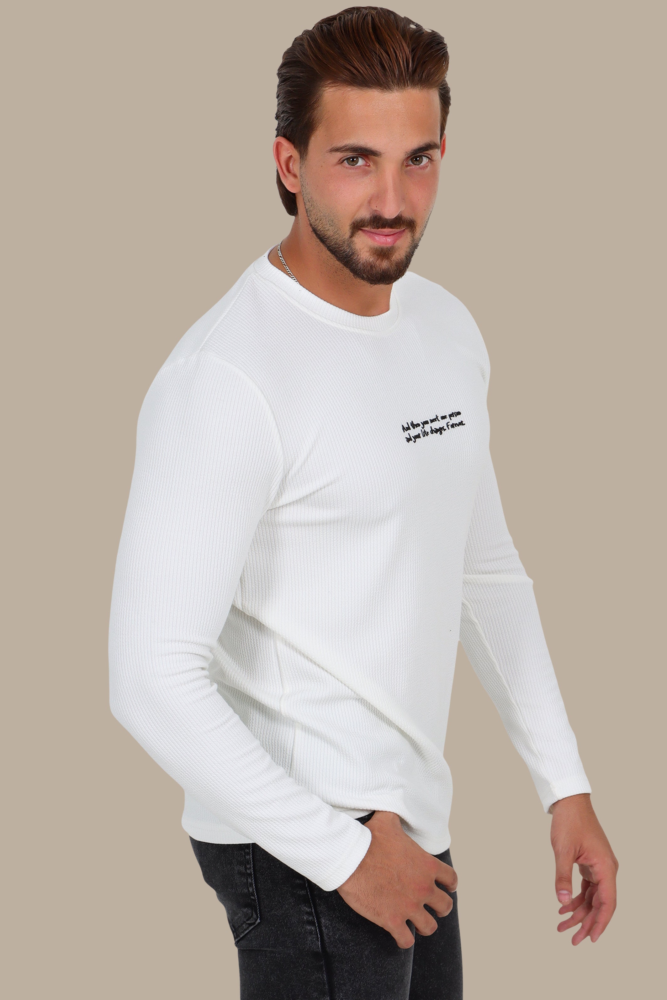 White “One Person” Ribbed Long Sleeve