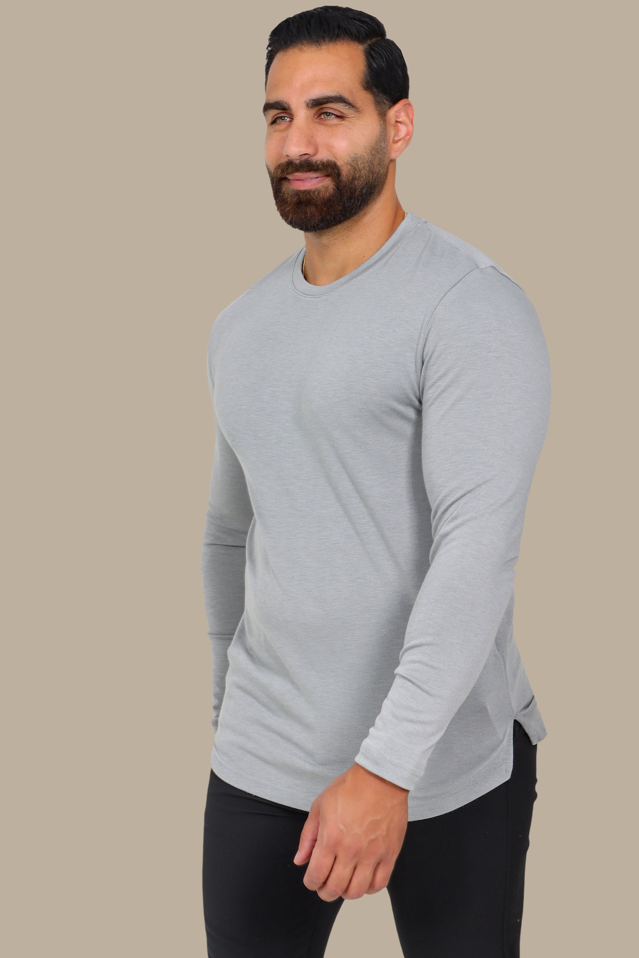 Light Grey Long Sleeve T-Shirt with Back Wings Print