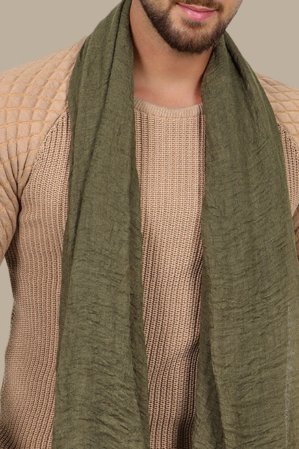 Beige Mercerized Sweater with Lozenge Shoulder Pattern