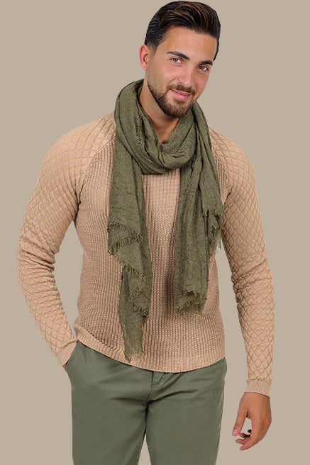 Beige Mercerized Sweater with Lozenge Shoulder Pattern