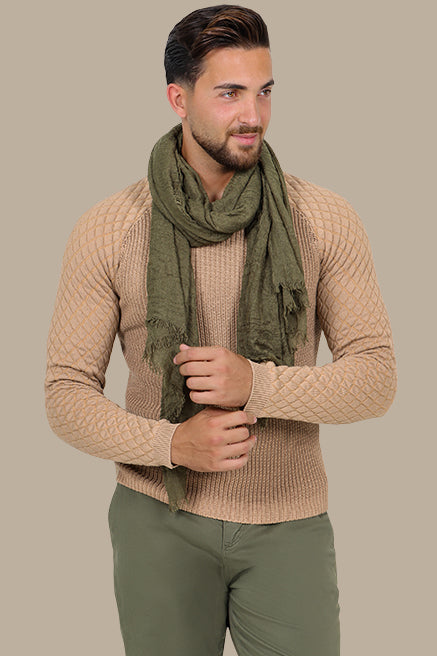 Beige Mercerized Sweater with Lozenge Shoulder Pattern