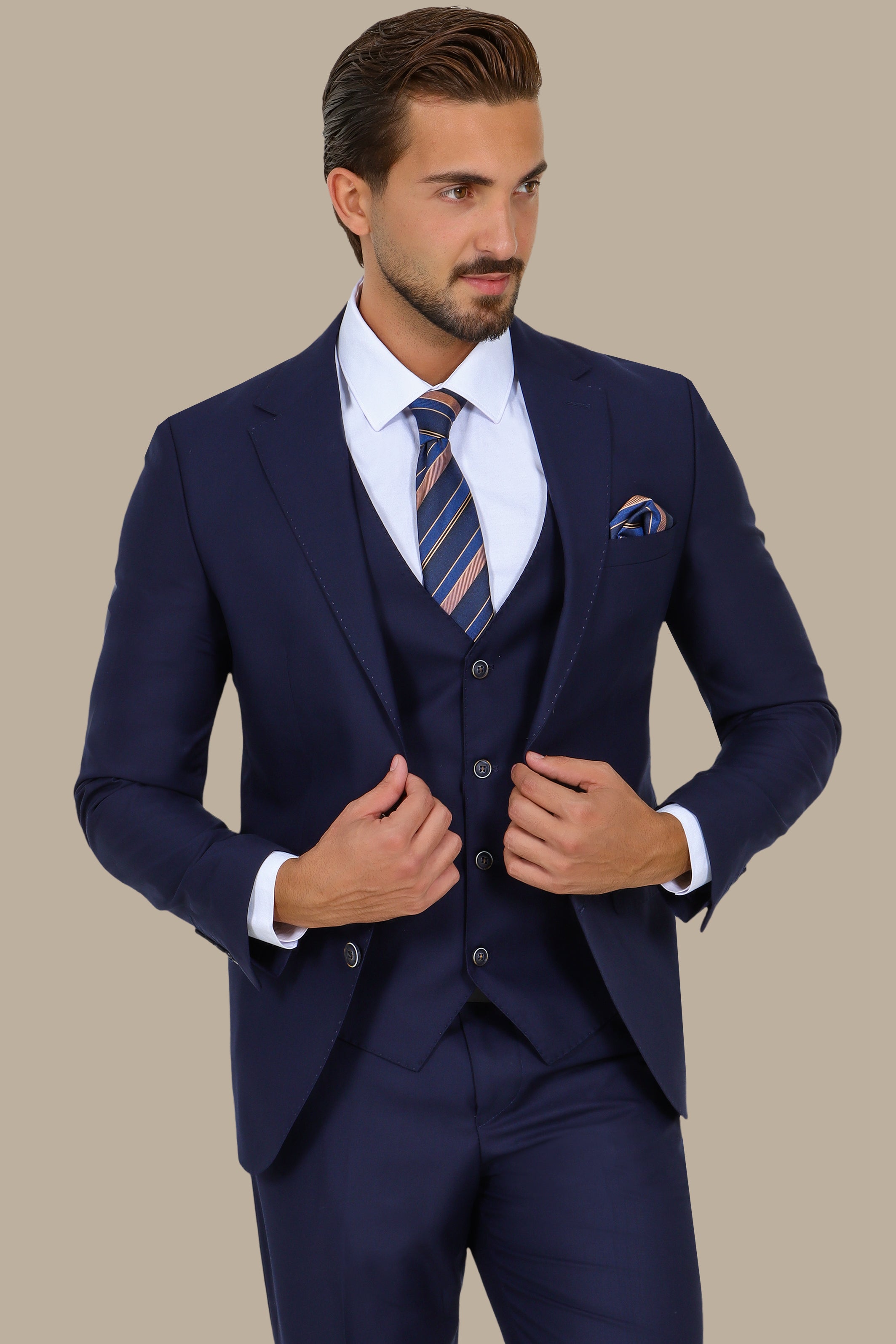 Navy 3-Piece Notch Lapel Suit