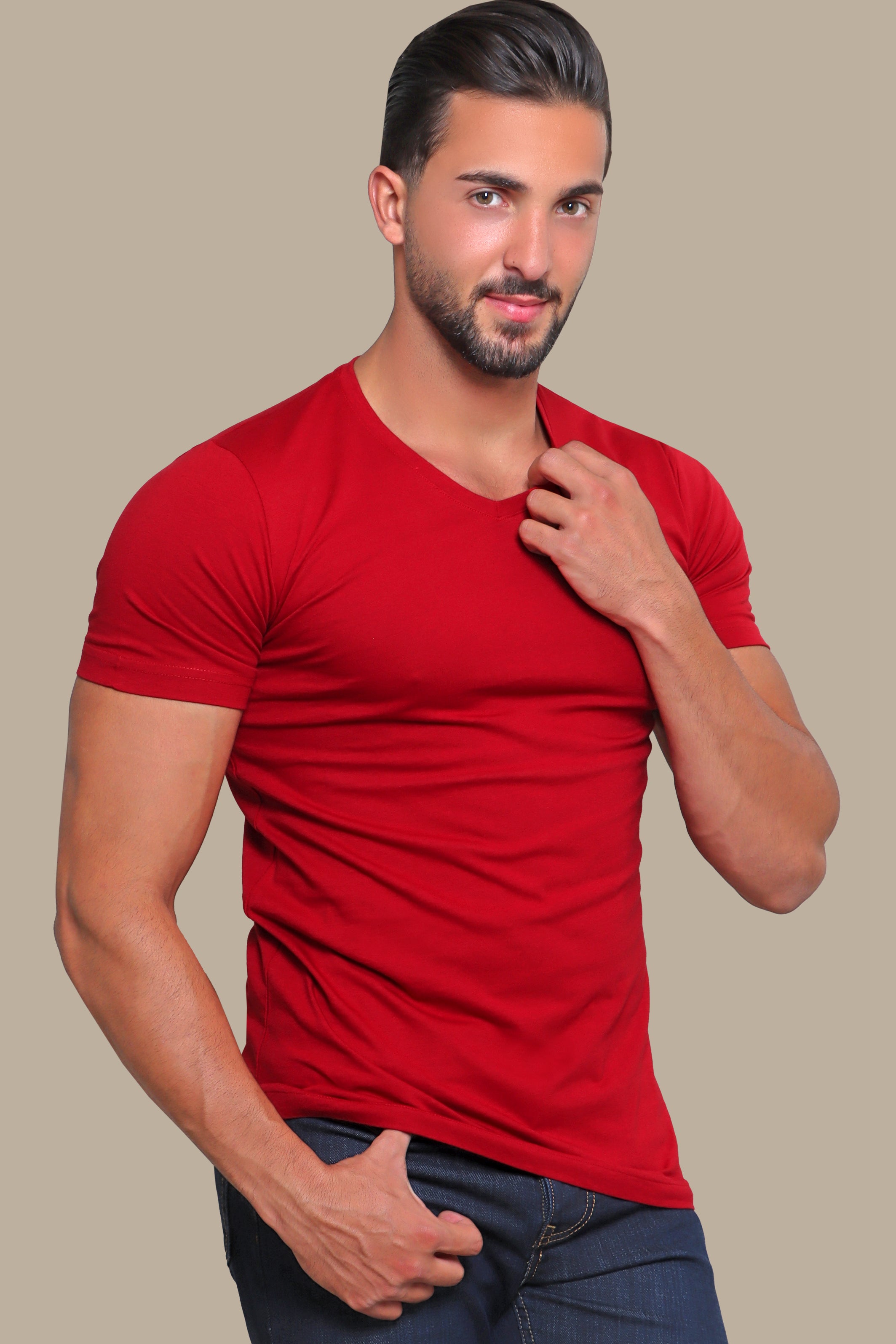 Red Basic V-Neck T-Shirt