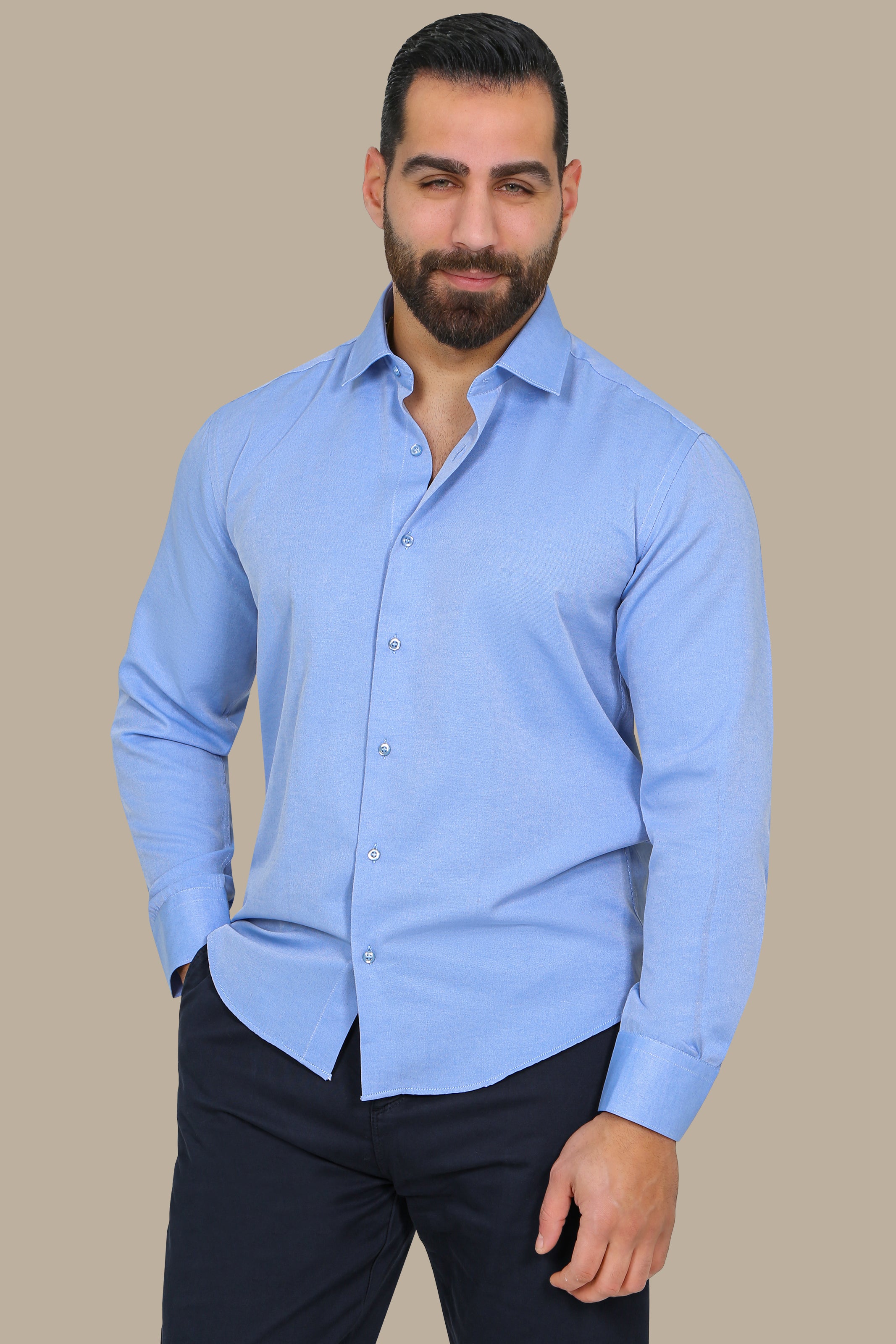 Dark Blue Chambray Slim Fit Shirt