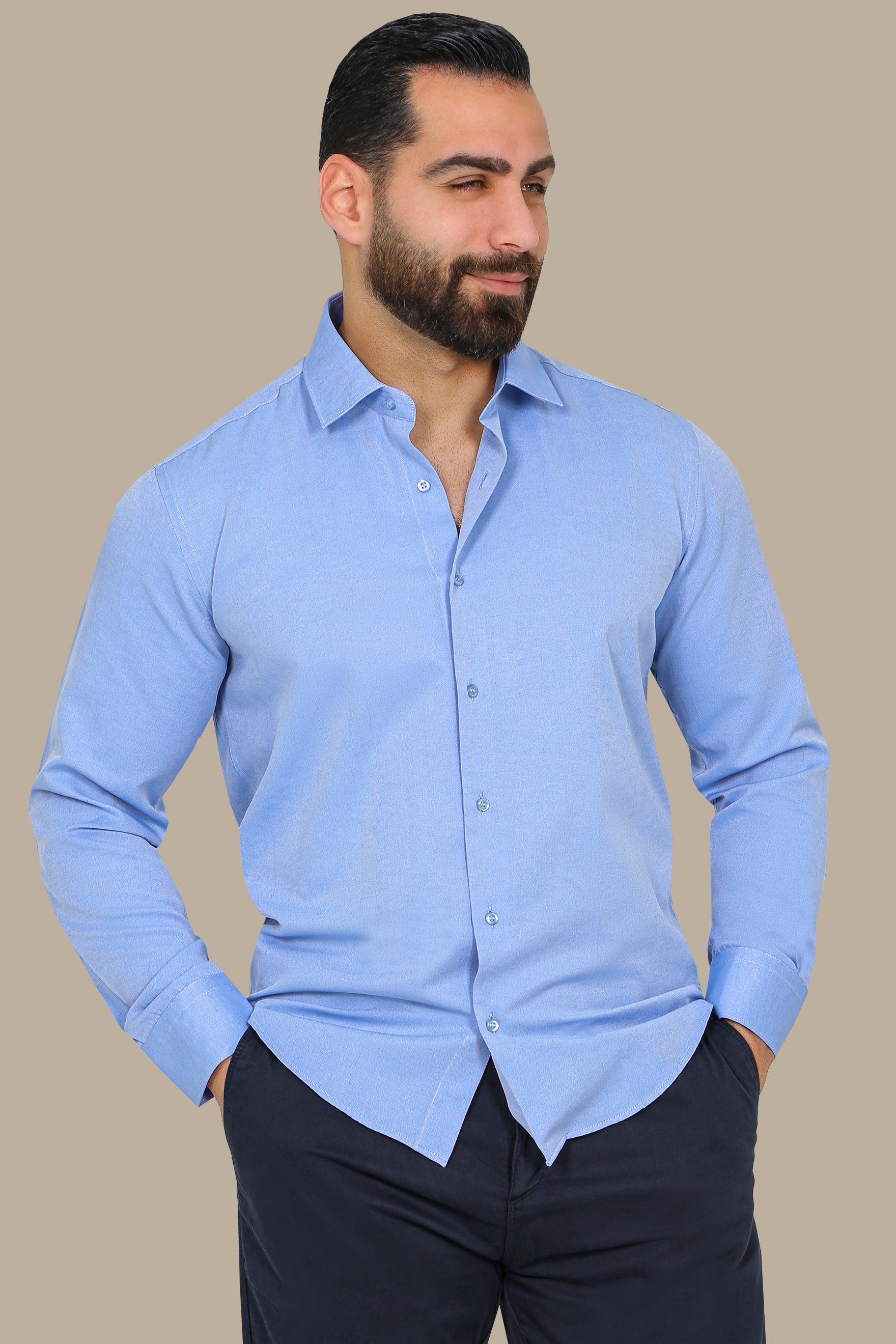 Dark Blue Chambray Slim Fit Shirt