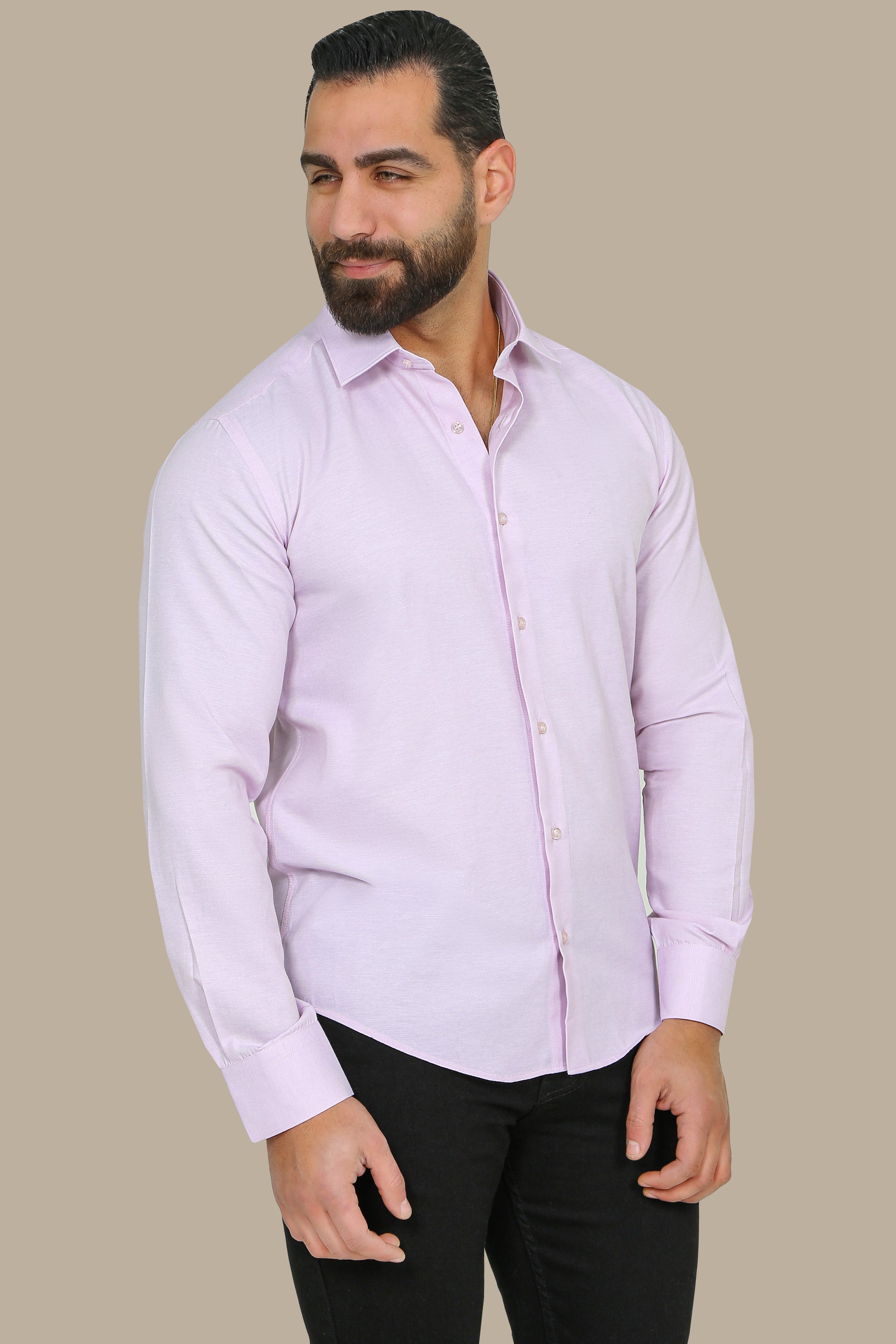 Modern Elegance: Pink Slim Chambray Shirt