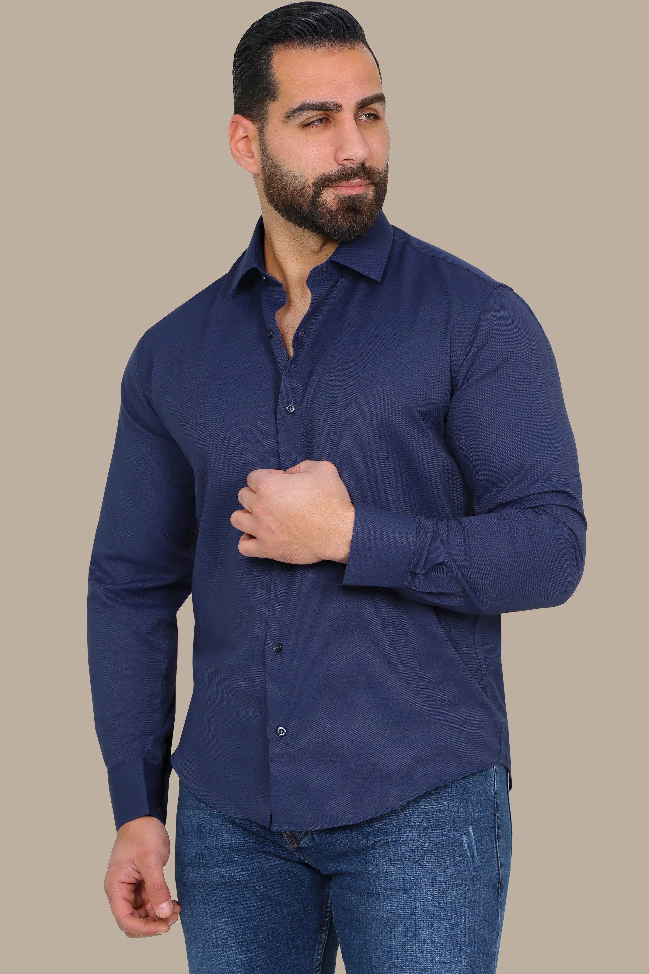 Navy Slim Oxford Shirt