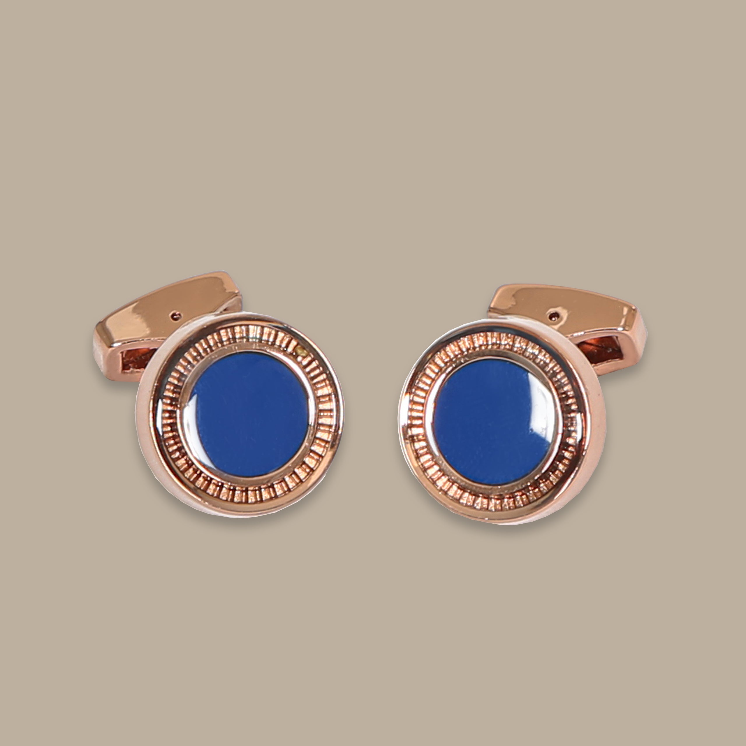 Rose Gold Round Cufflinks with Blue Stone