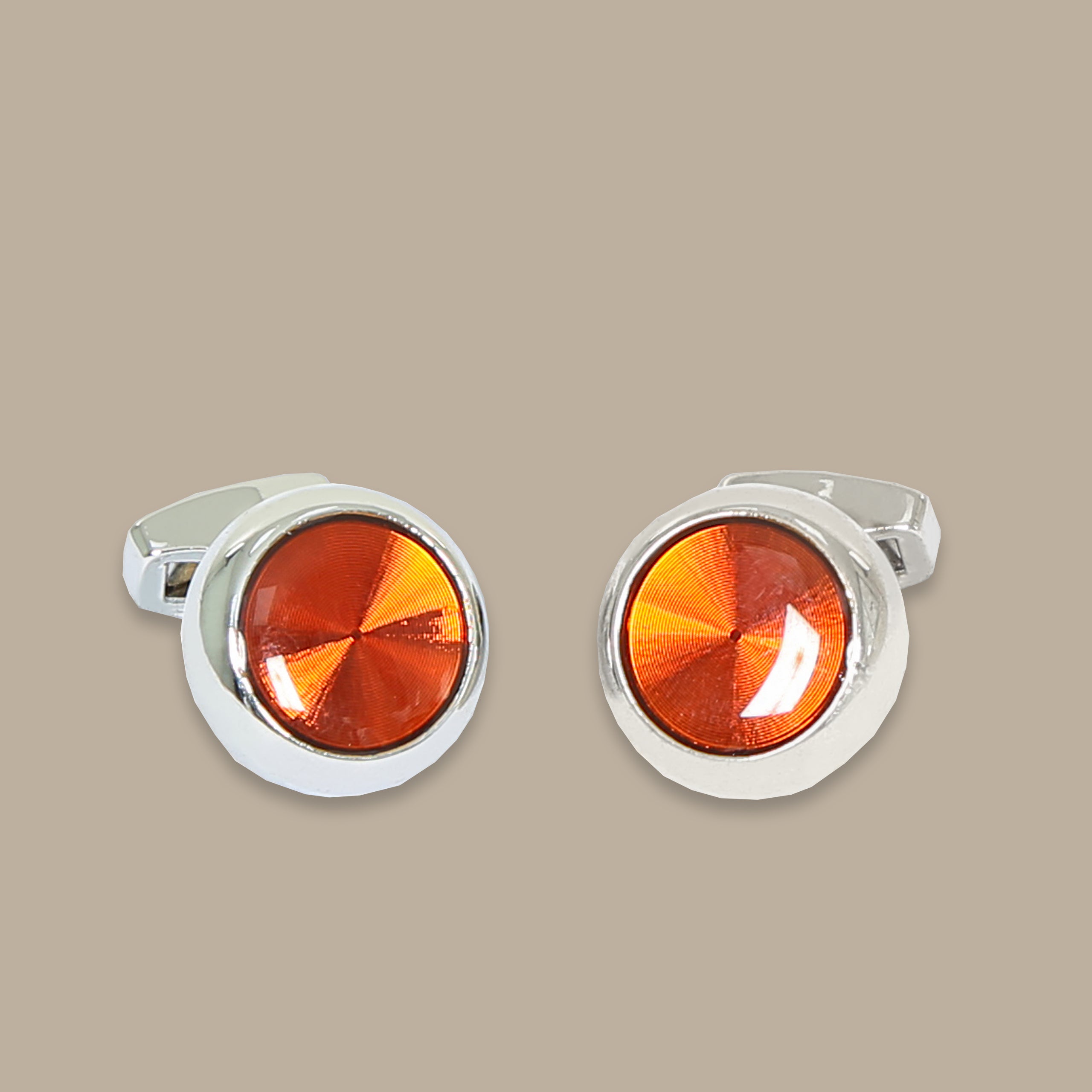 Silver Round Cufflinks with Havana Stone