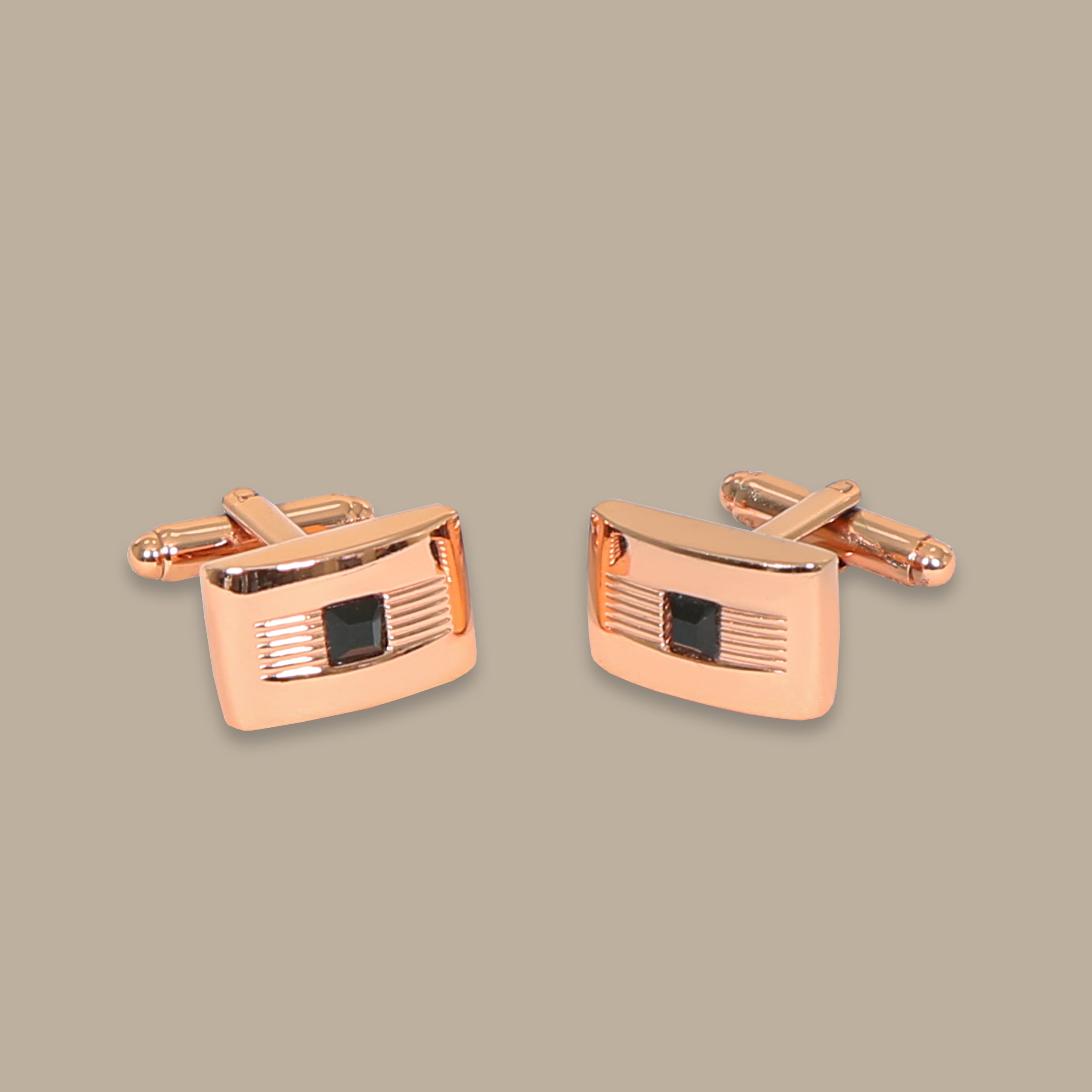 Rose Gold Rectangle Cufflinks with Black Stone