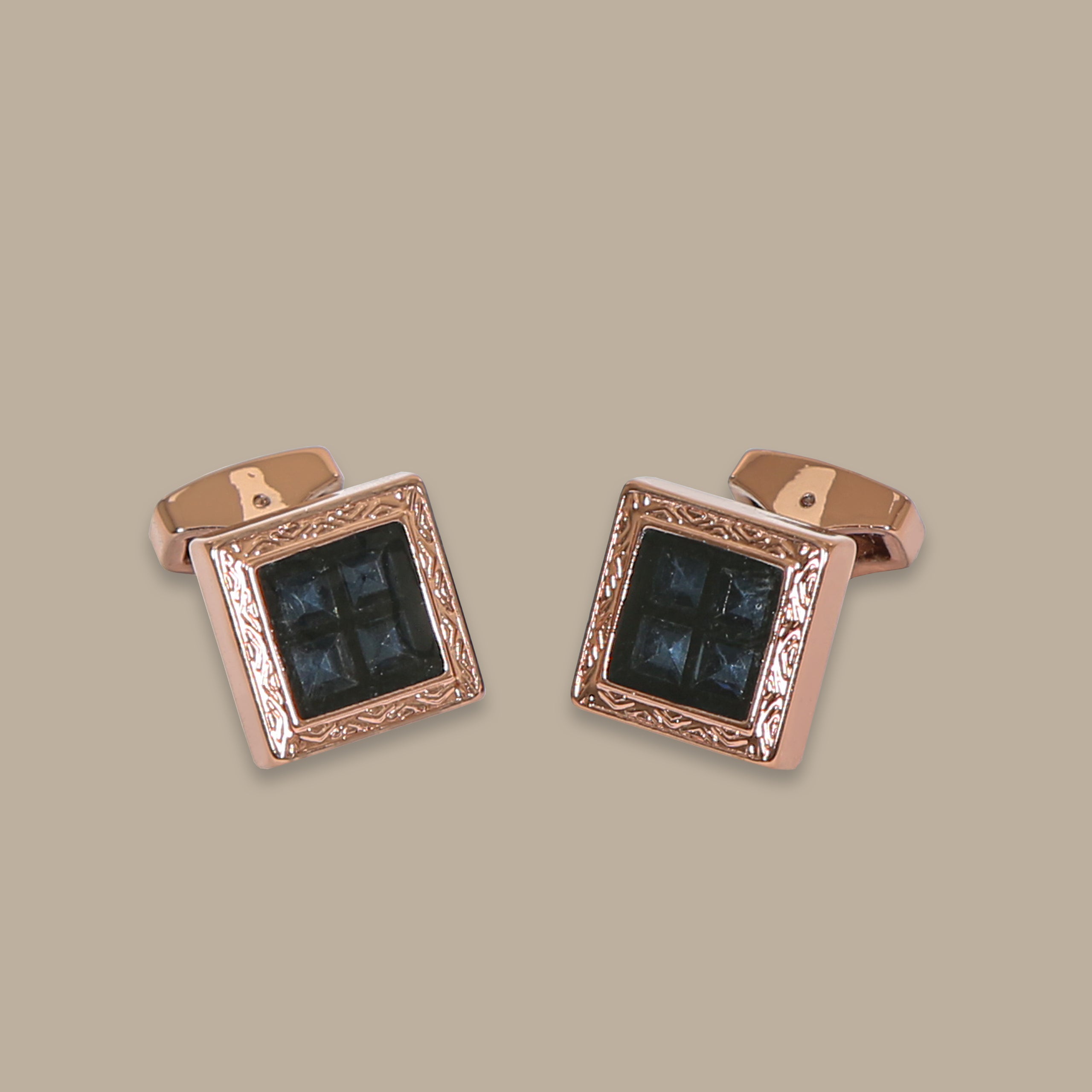 Rose Gold Square Cufflinks with Navy Stone