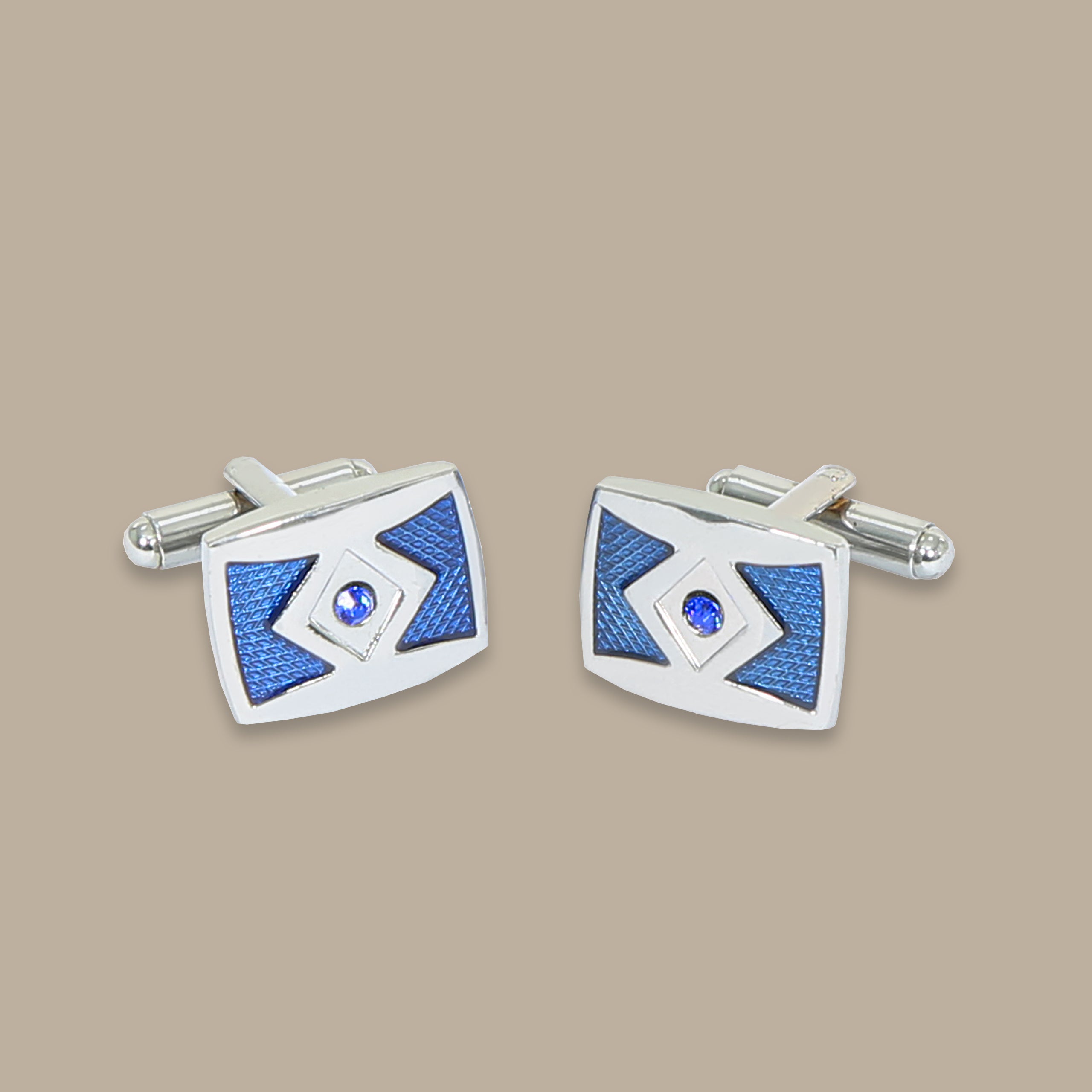 Silver Square Cufflinks with Blue and Strass