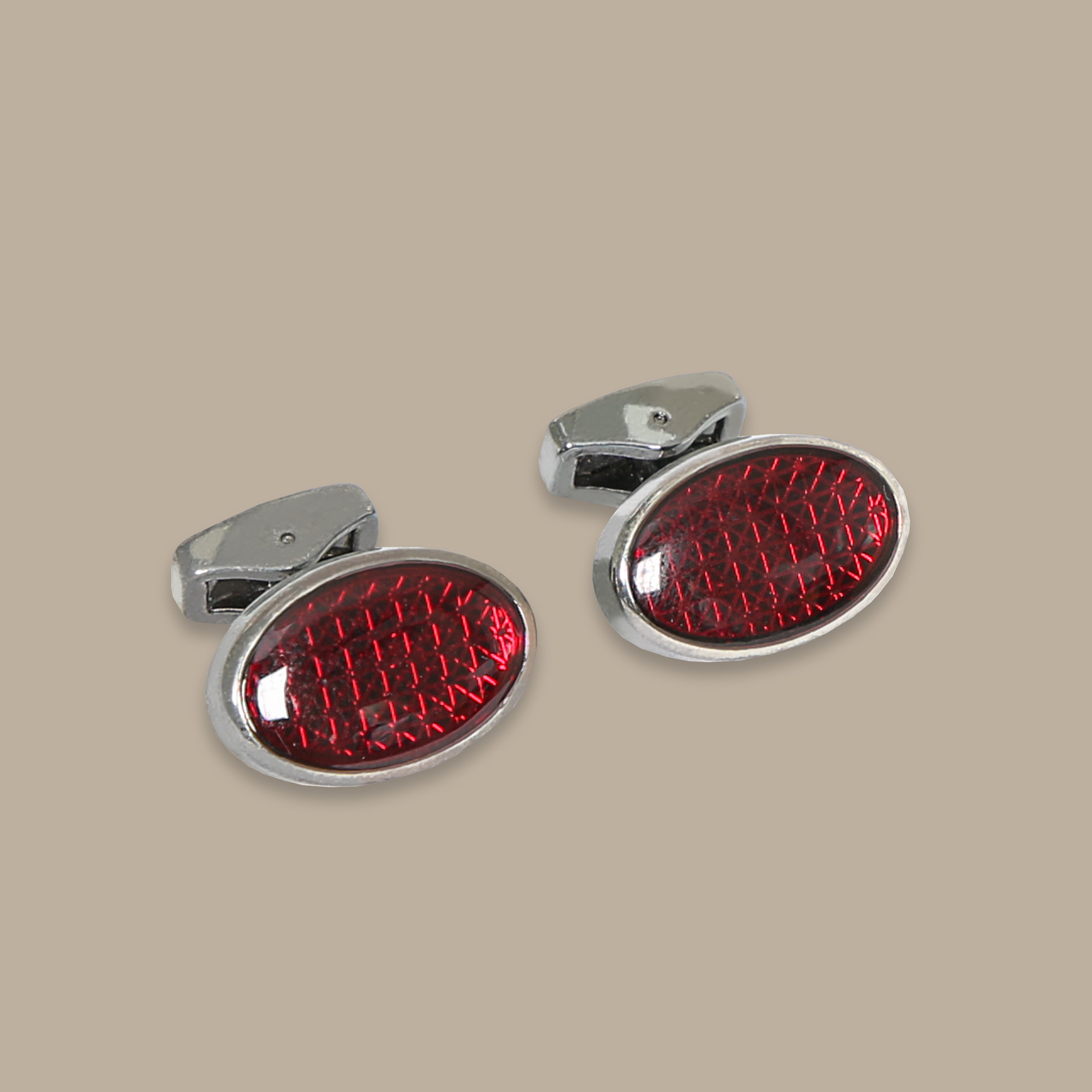 Dark Grey Oval Red Cufflinks