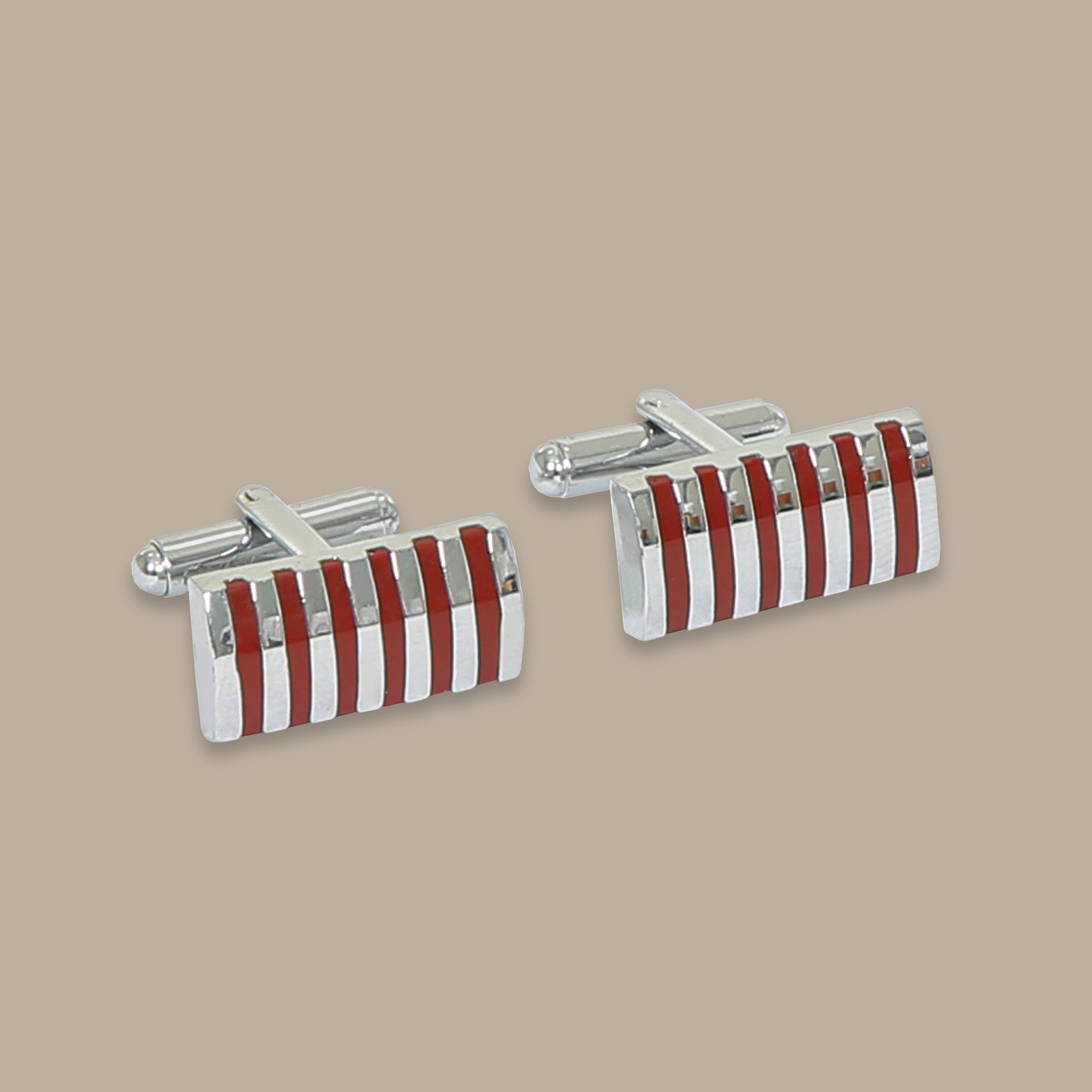 Silver Square Cufflinks with Two-Line Design