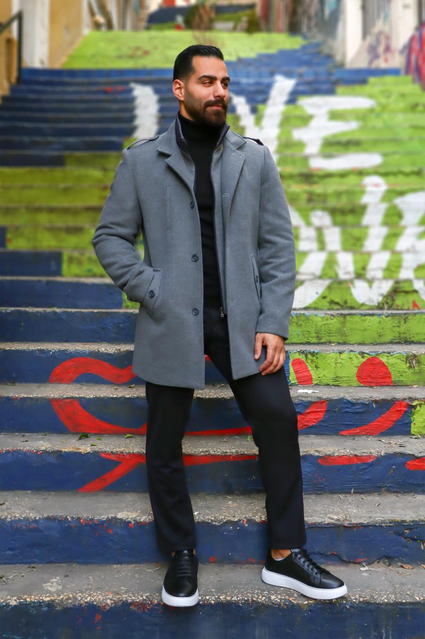 Light Gray Elegance: The Detachable Coat Col Mao in Timeless Style