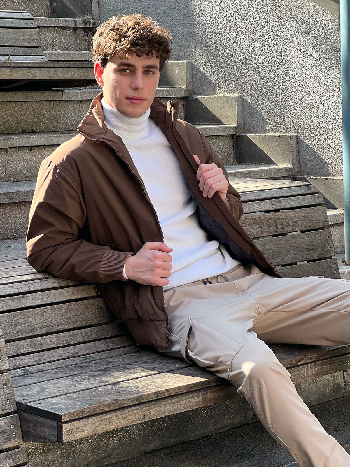 Oversized Short-Cut Jacket Brown