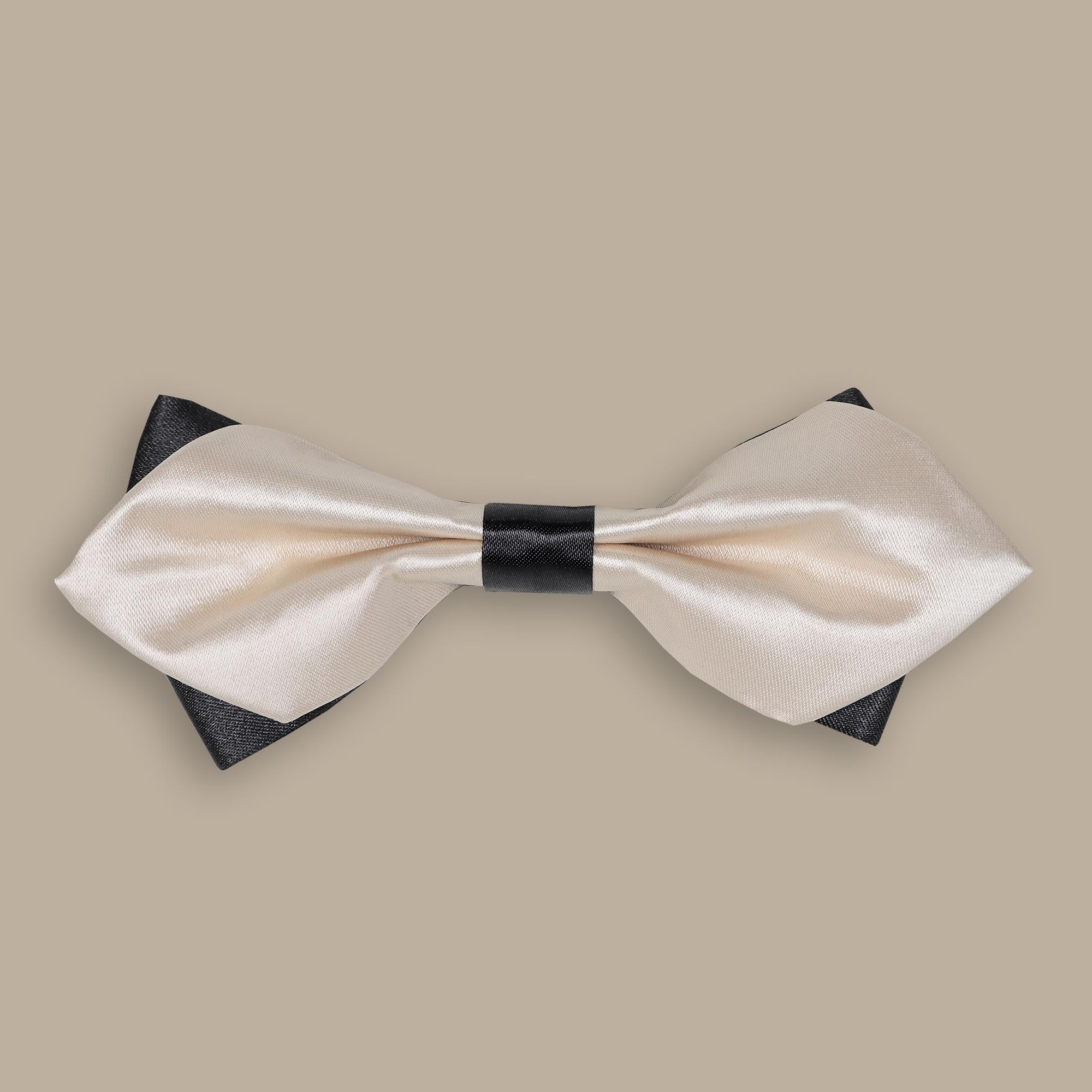 Black & Beige Double-Faced Satin Bowtie
