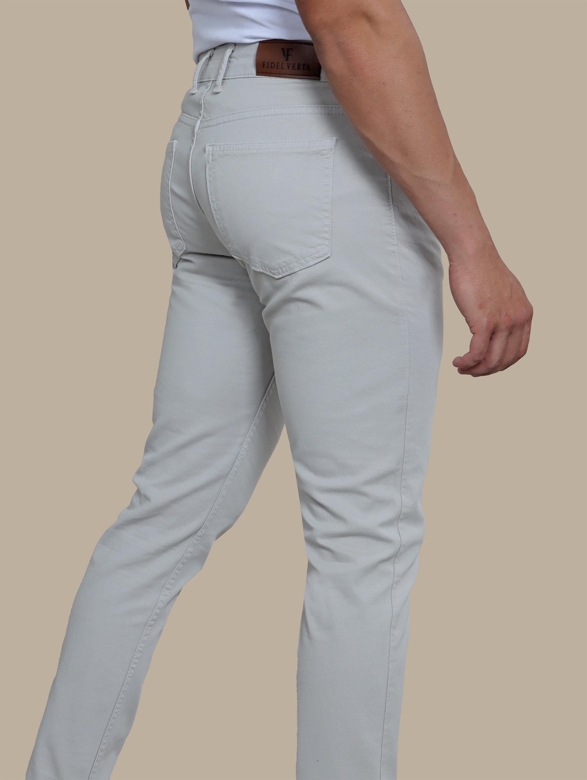 Urban Comfort: Light Gray Oxford with Five-Pocket Versatility