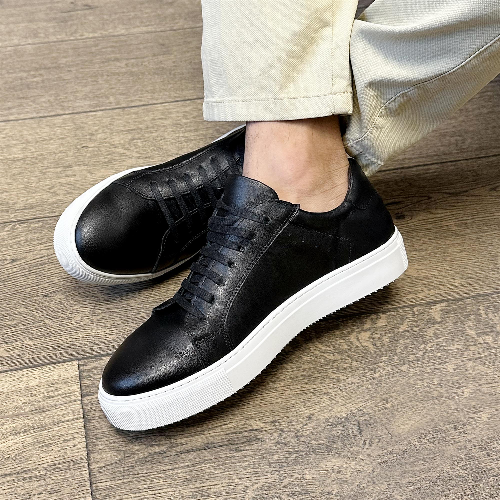 Black leather shoes with white soles online