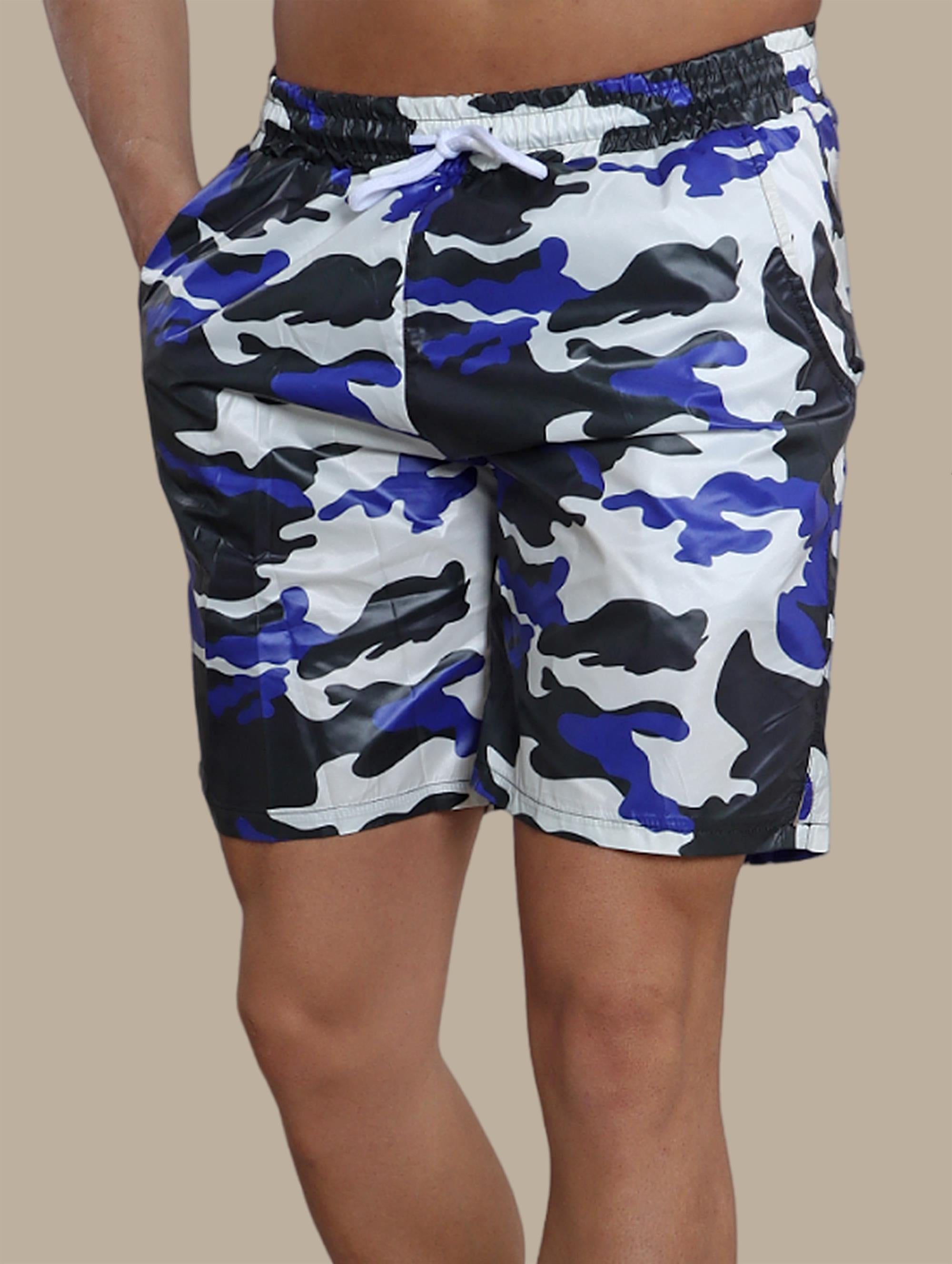 Turquoise and Grey Camouflage Swimwear