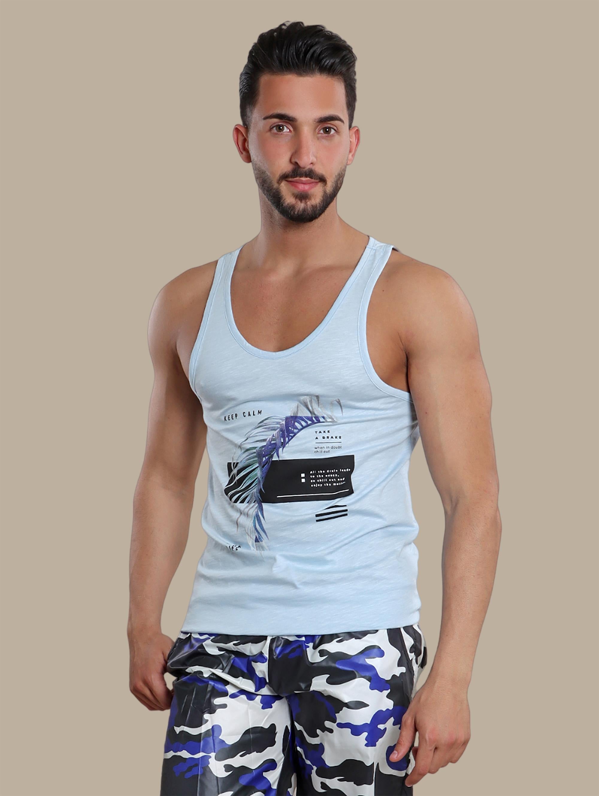 Tranquil Waves: Light Blue Sleeveless Shirt