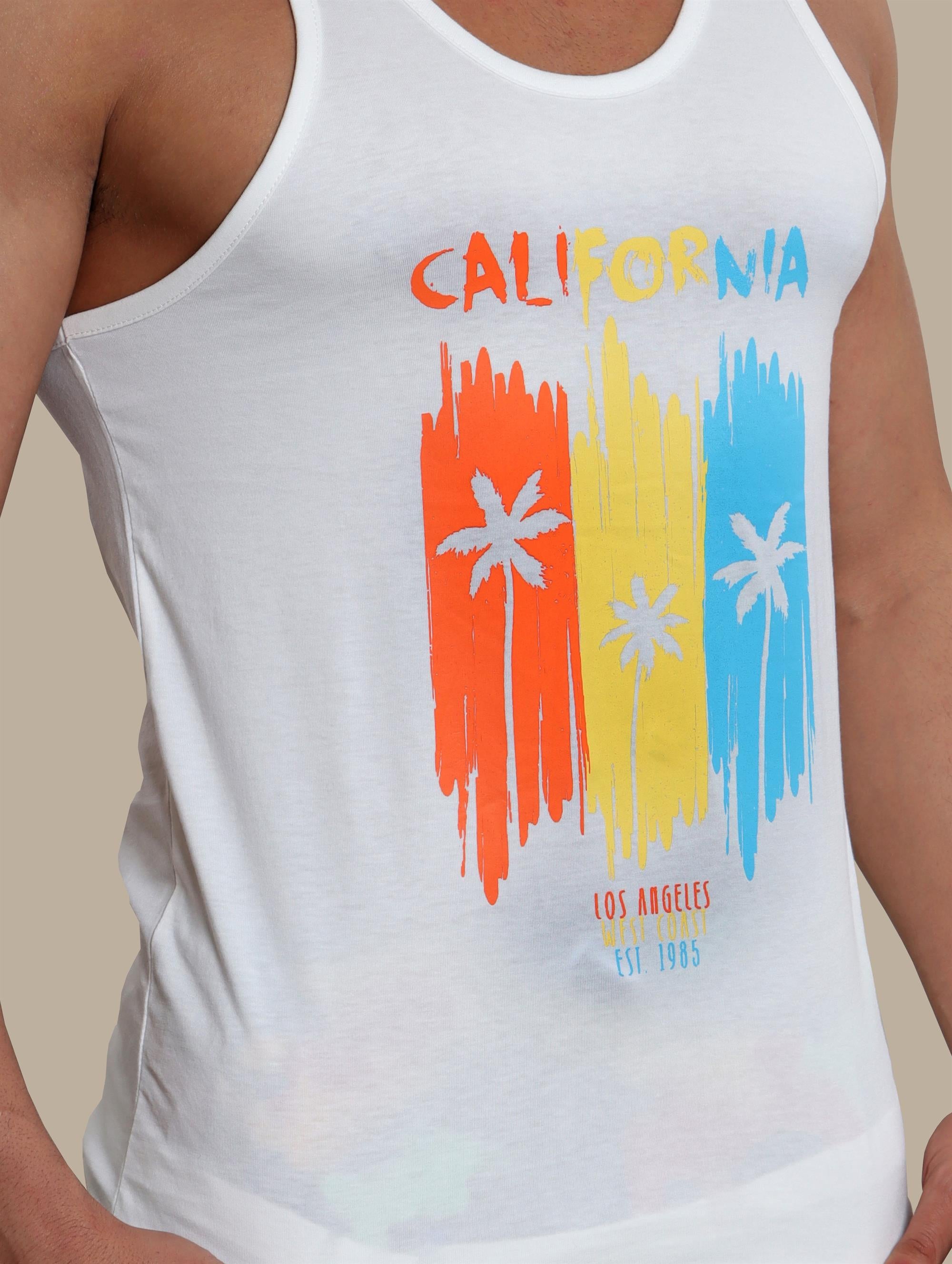 Three Palms Paradise: White Sleeveless Shirt