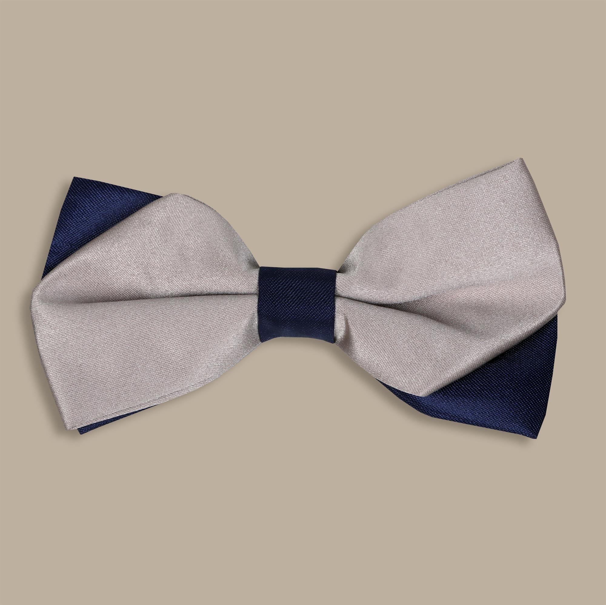 Beige & Navy Double Face Bowtie