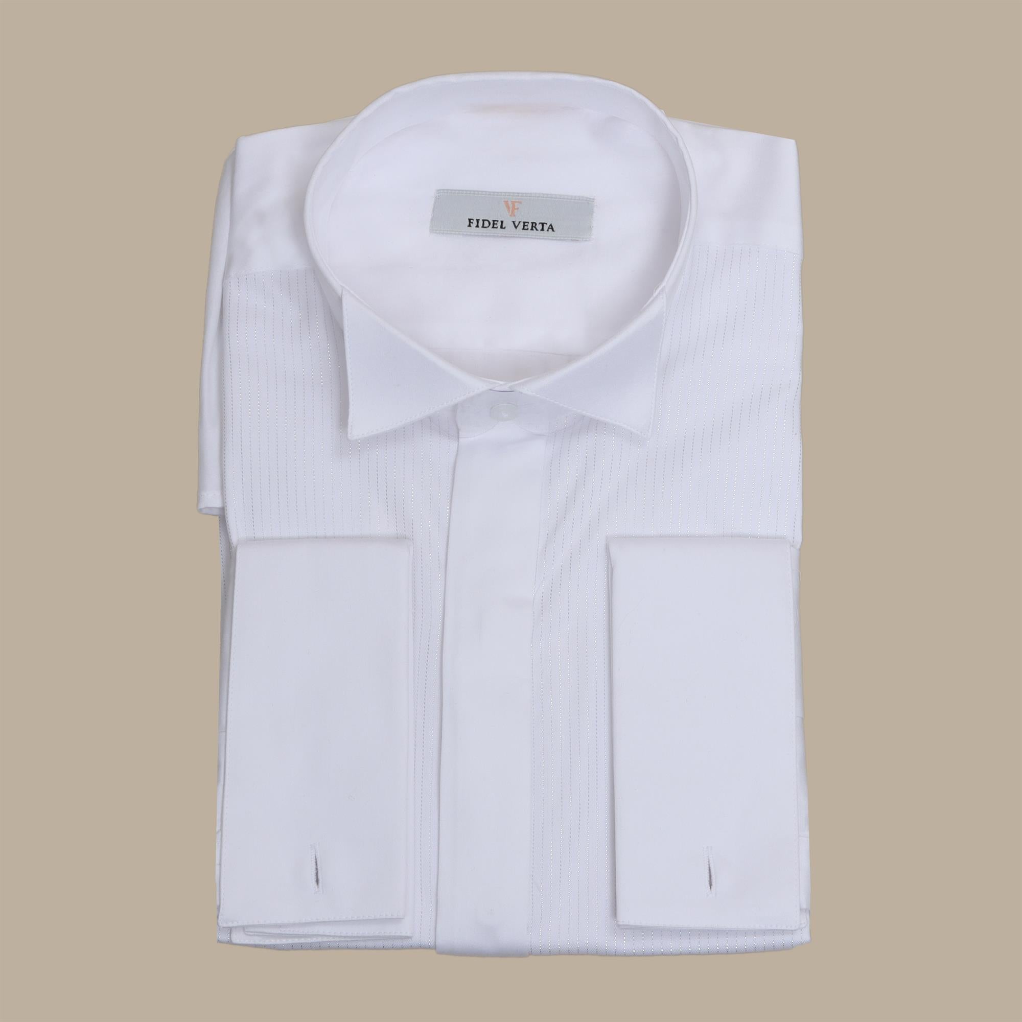 White Tuxedo Shirt with Silver Stripes