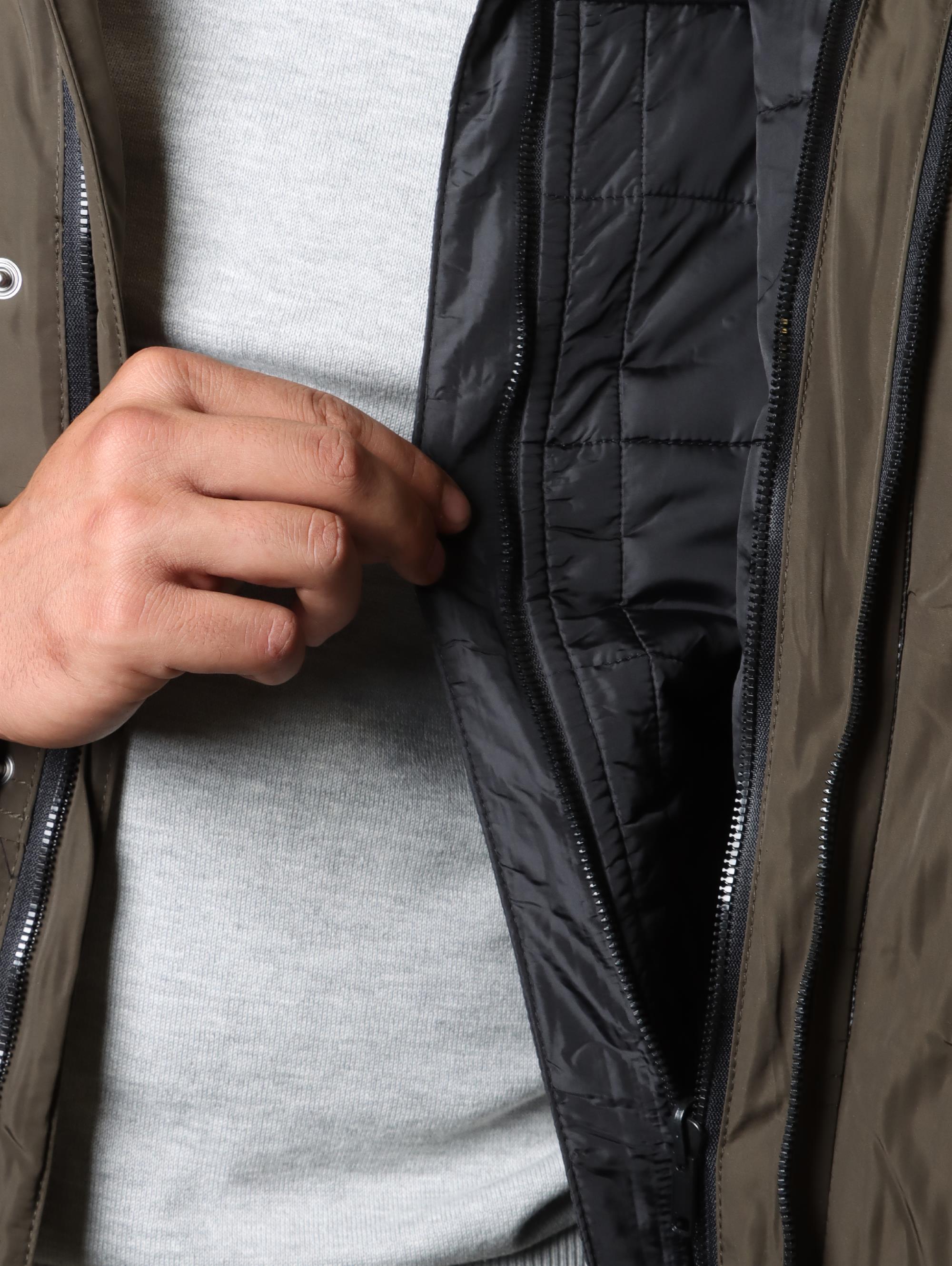 Khaki Windbreaker Jacket with Detachable Hood