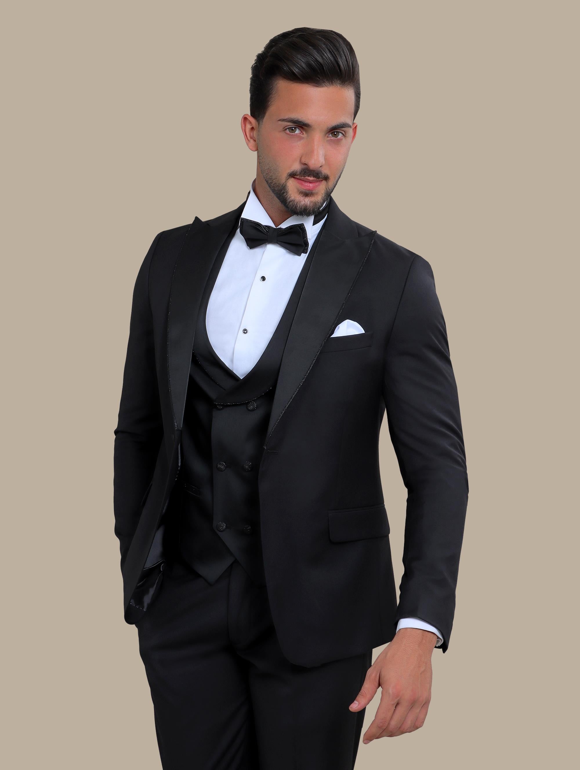 Black Tuxedo with Glitter Piping - 4 Piece Set