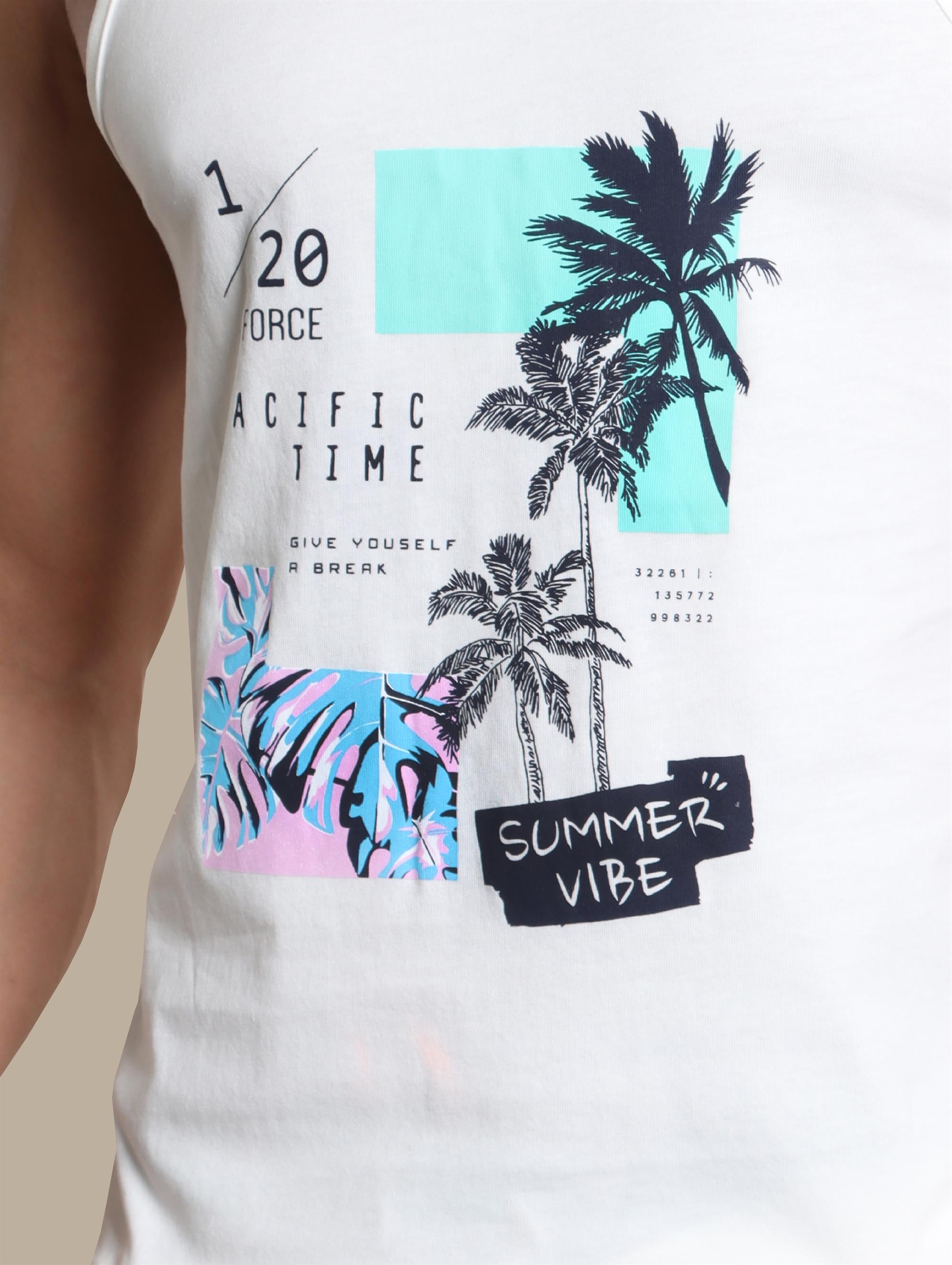 Pure Summer: White Sleeveless Vibes Shirt