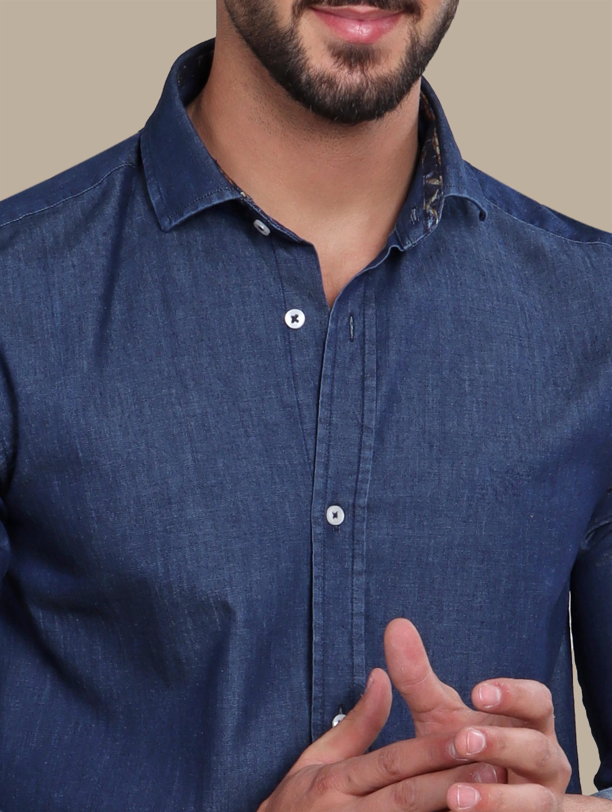 Blue Denim Shirt with Inner Print Detail