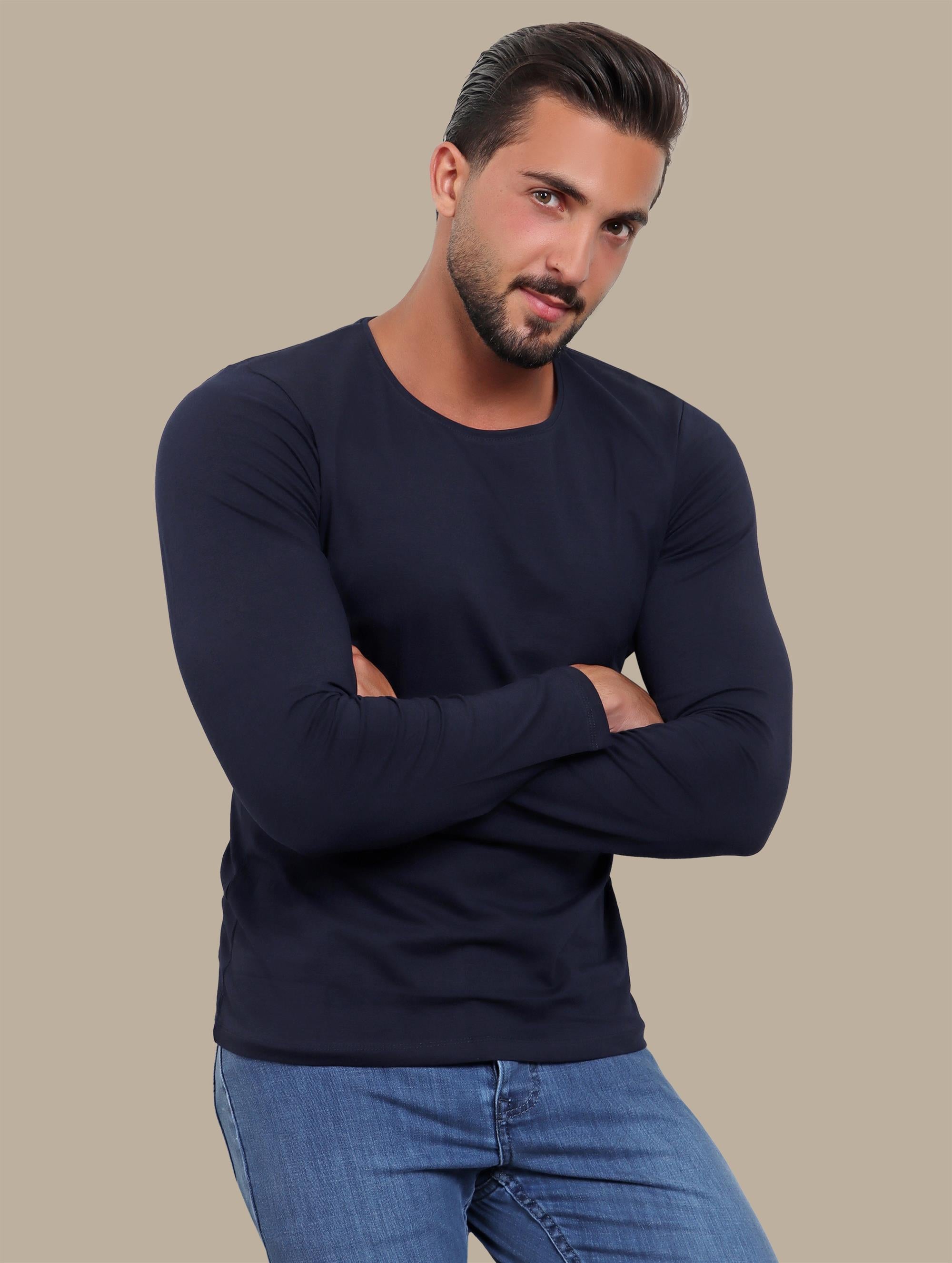 Navy Long Sleeve Basic T-Shirt