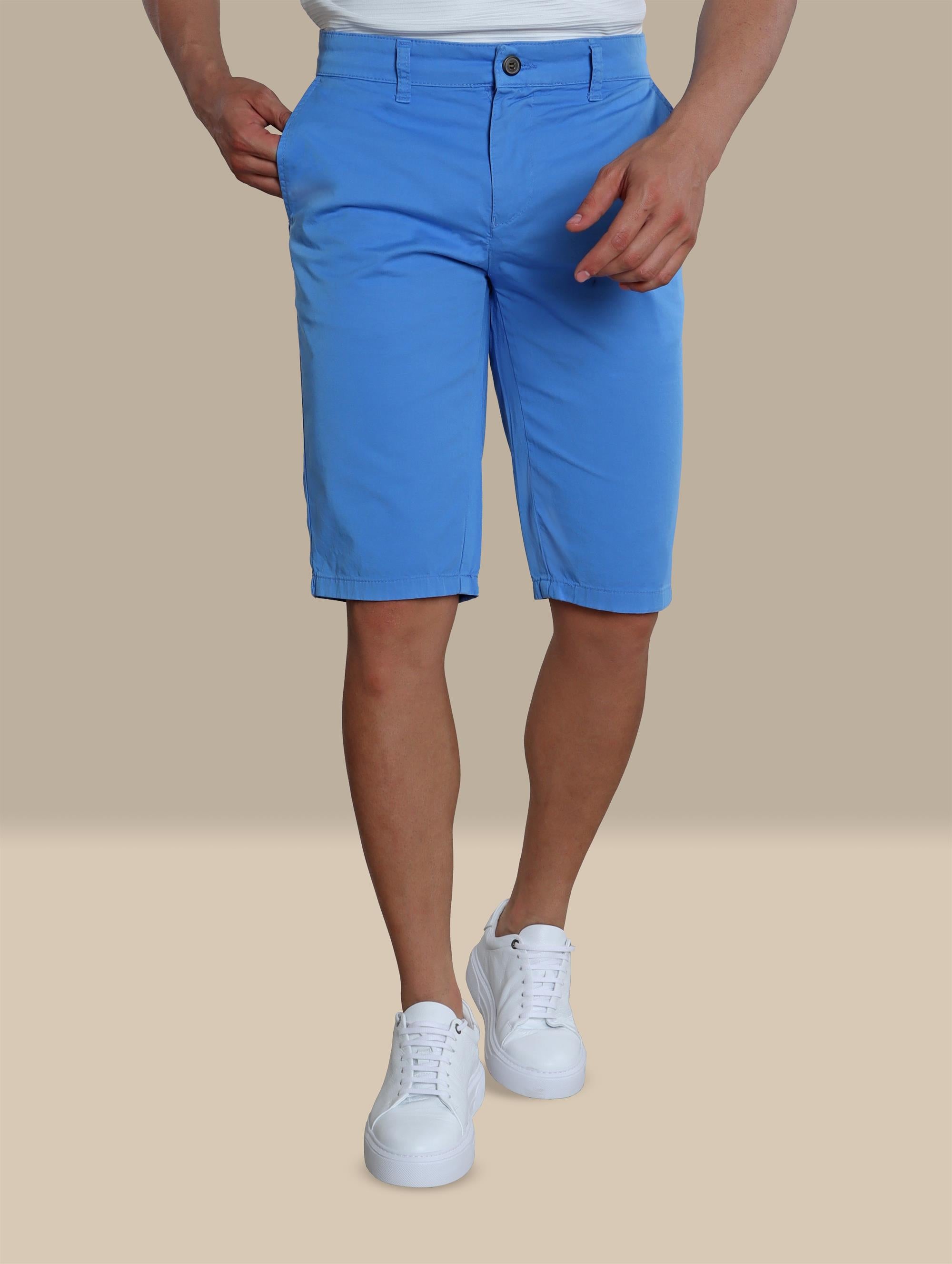 Blue Plain Slim Fit Chino Shorts