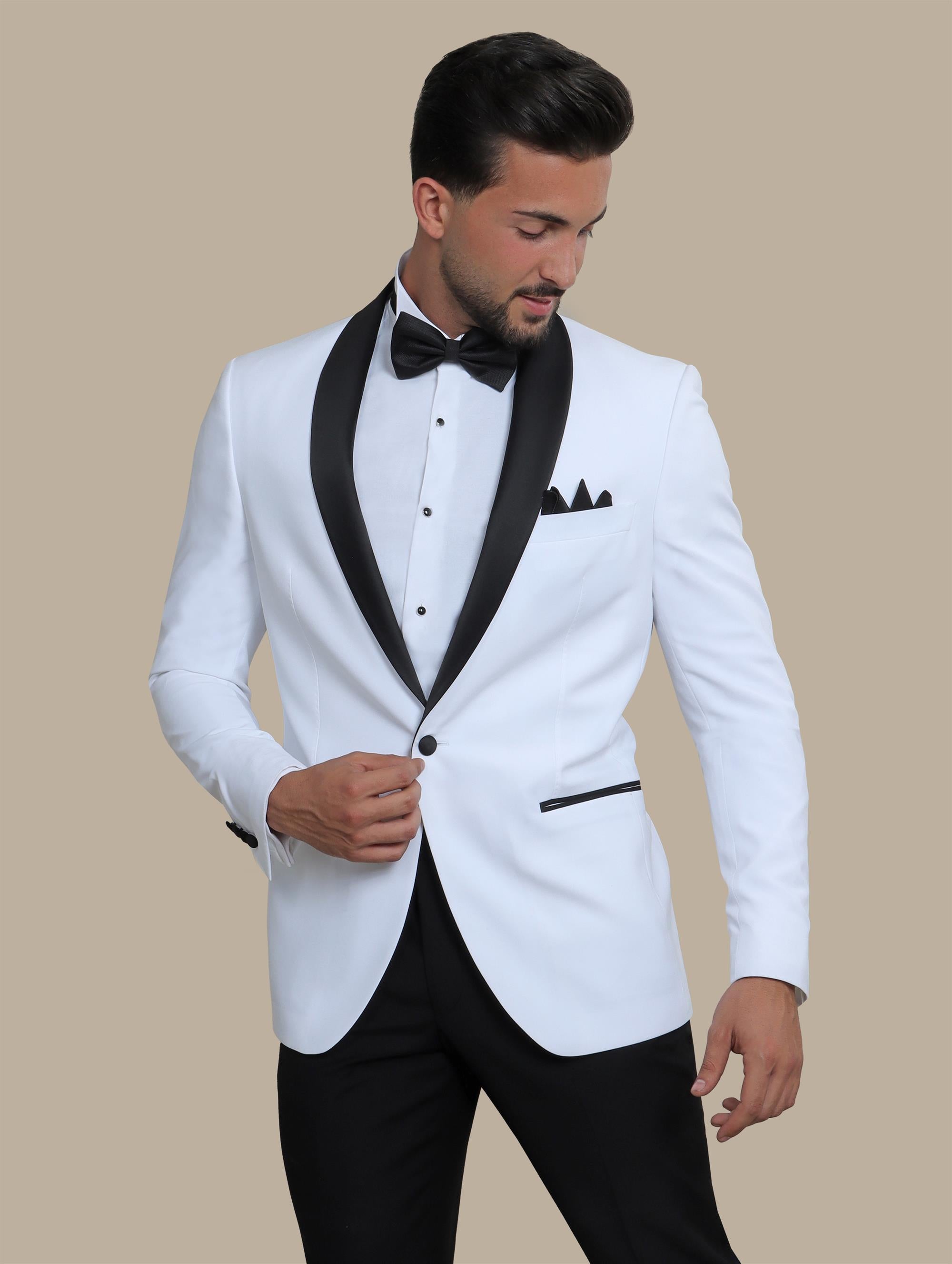 White Tuxedo with Col Chale Collar