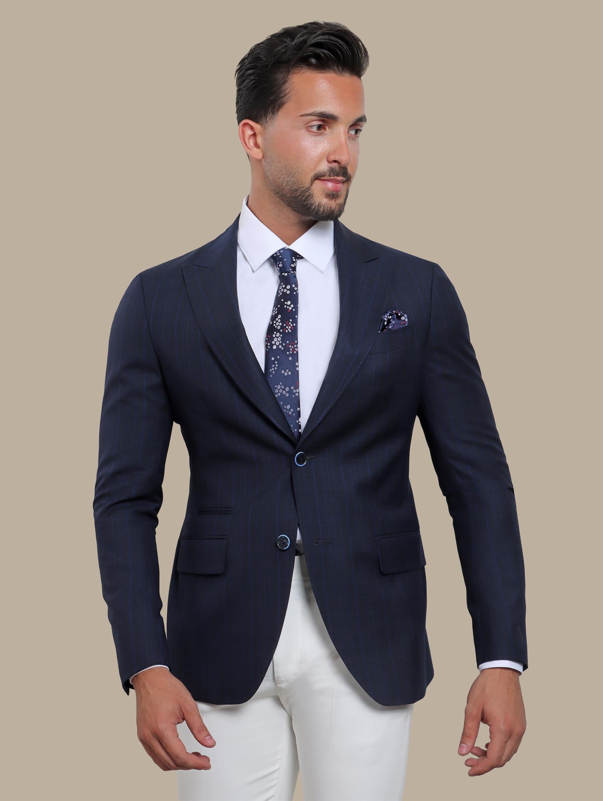 Checked Peak Blazer – Navy