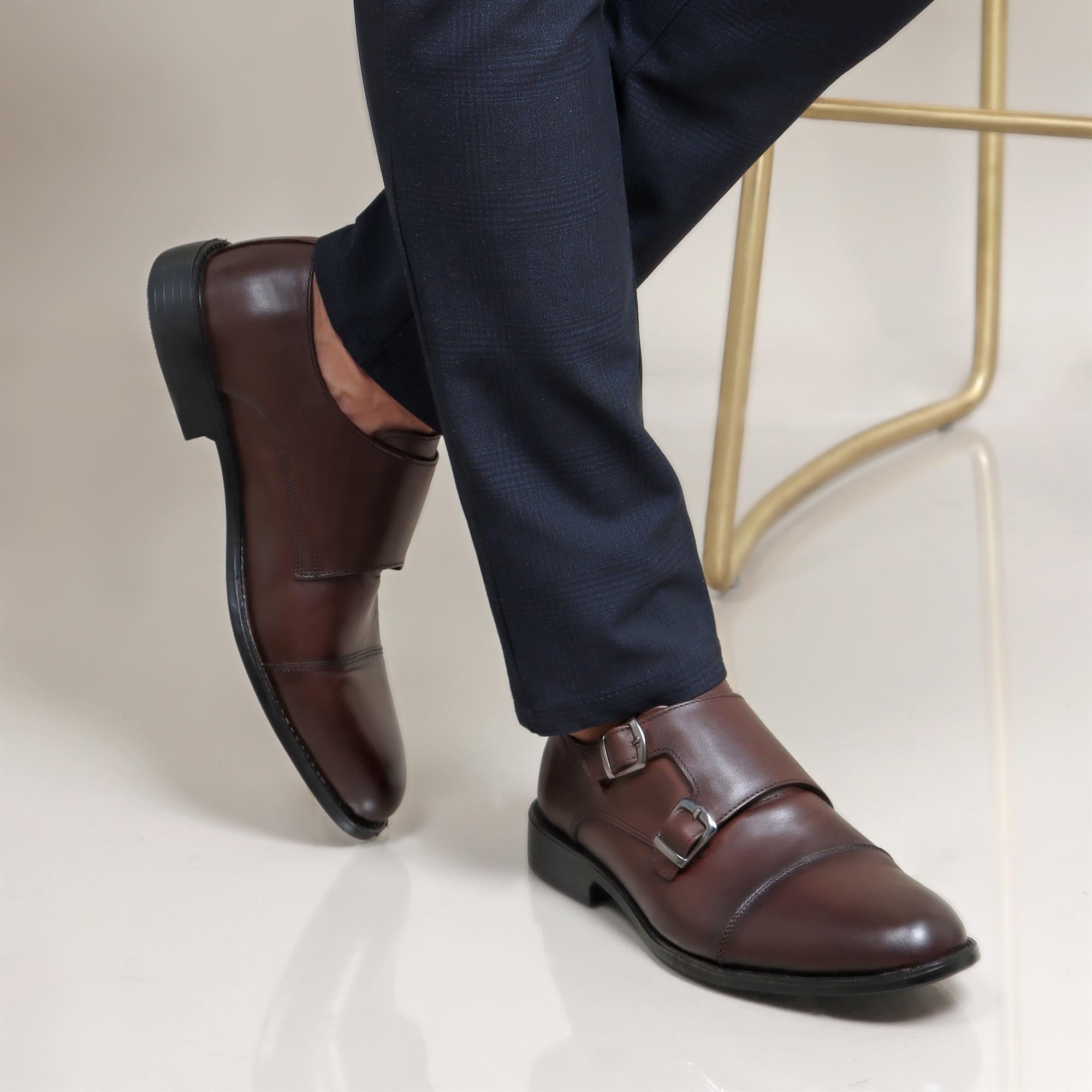 Brown Classic Double Monk Shoes