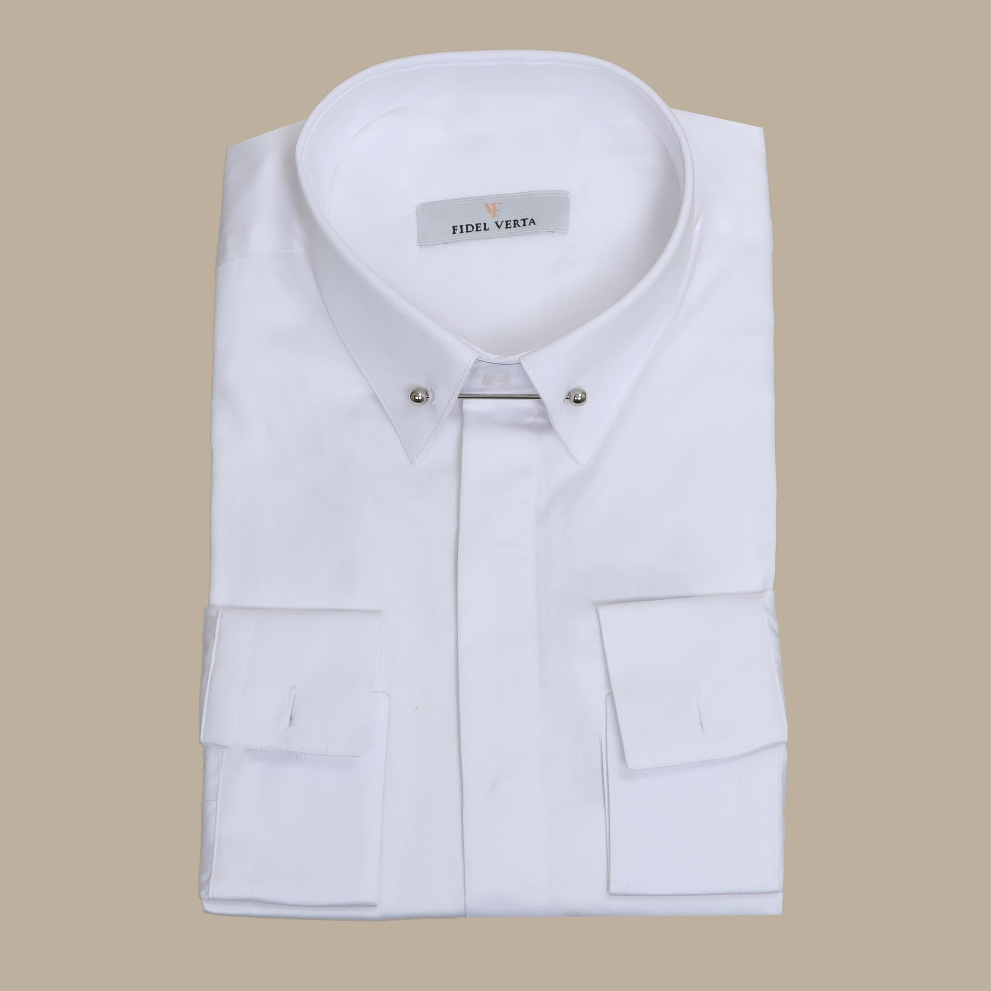 White Shirt with Metal Pin Collar