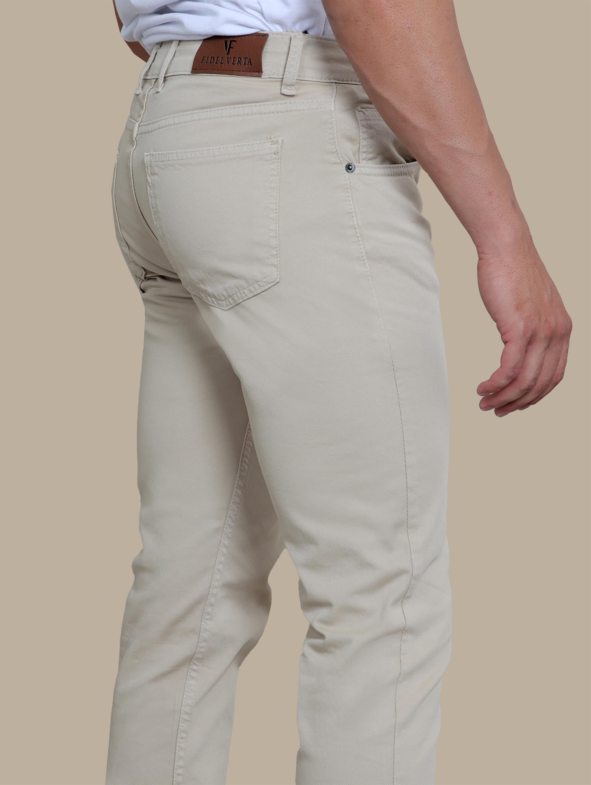 Urban Comfort: Beige Oxford with Five-Pocket Versatility