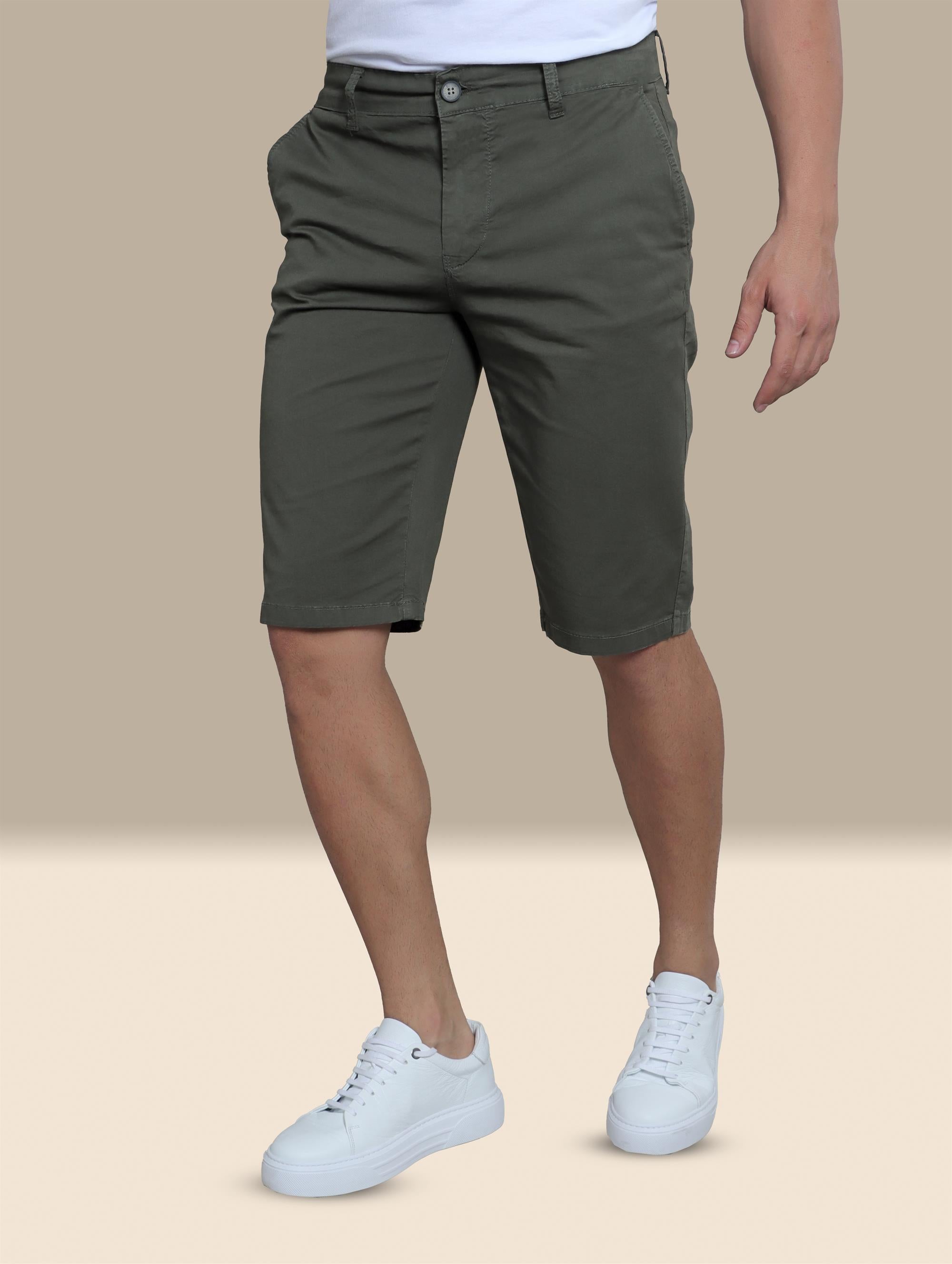 Green Plain Slim Fit Chino Shorts