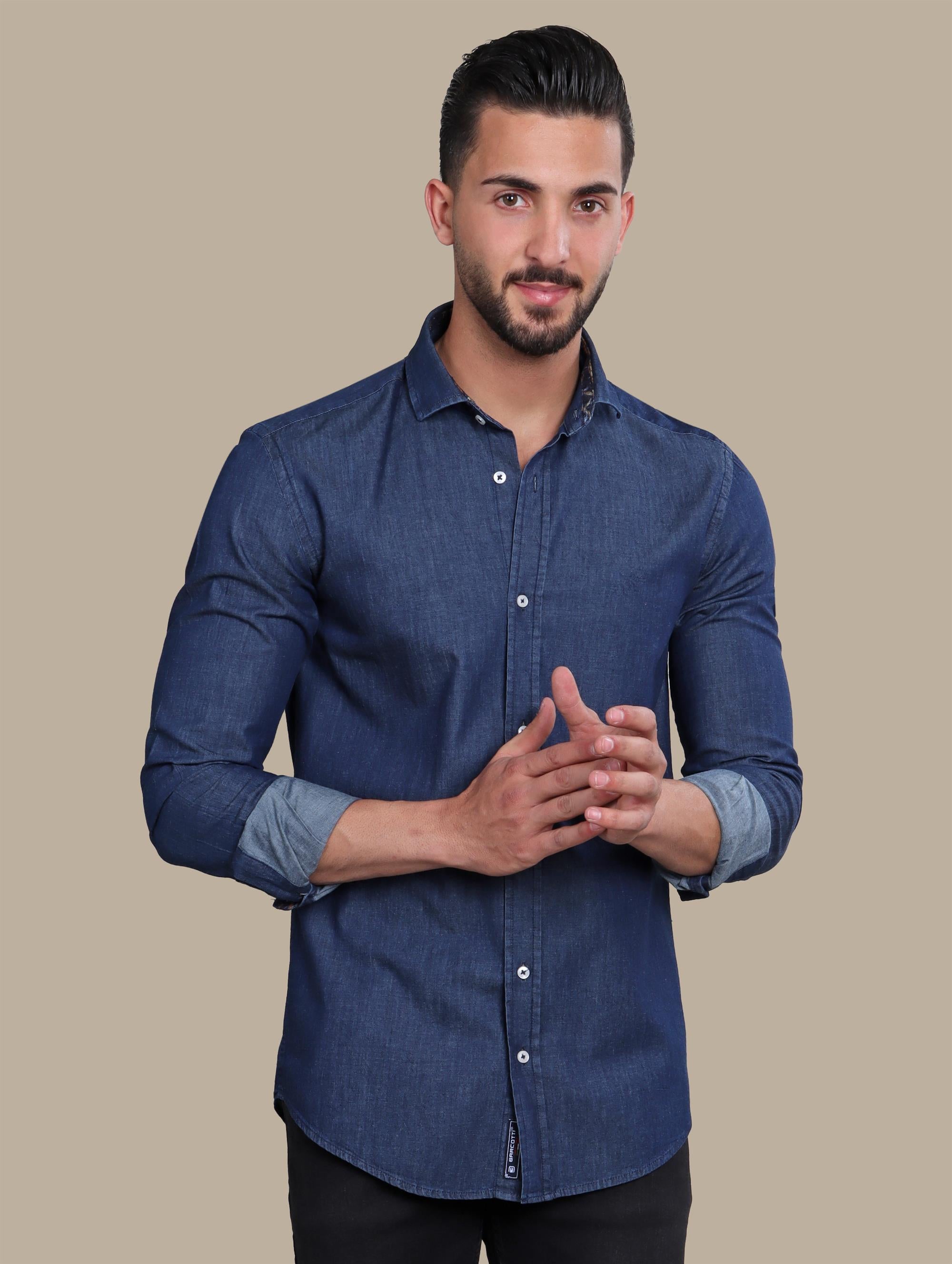 Blue Denim Shirt with Inner Print Detail